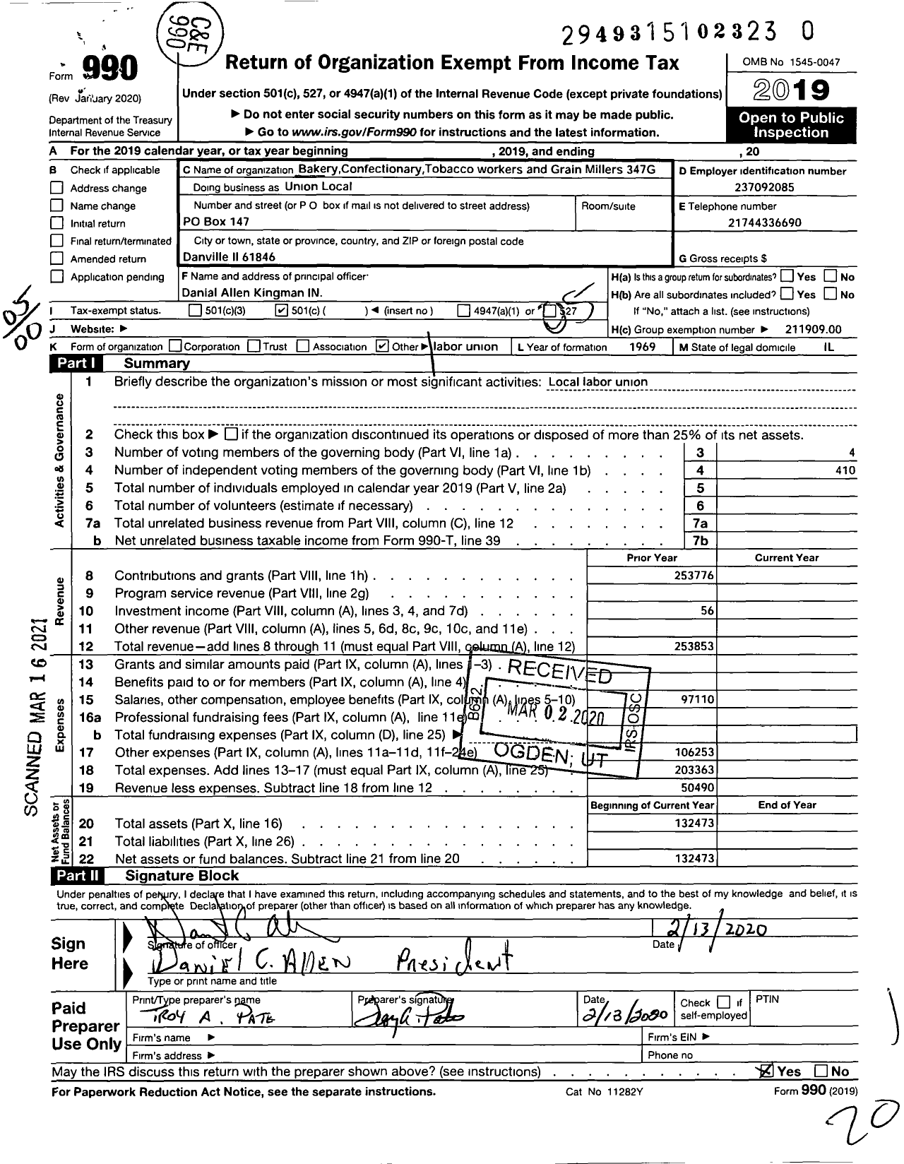 Image of first page of 2019 Form 990O for BCTGM International Union - Local Union