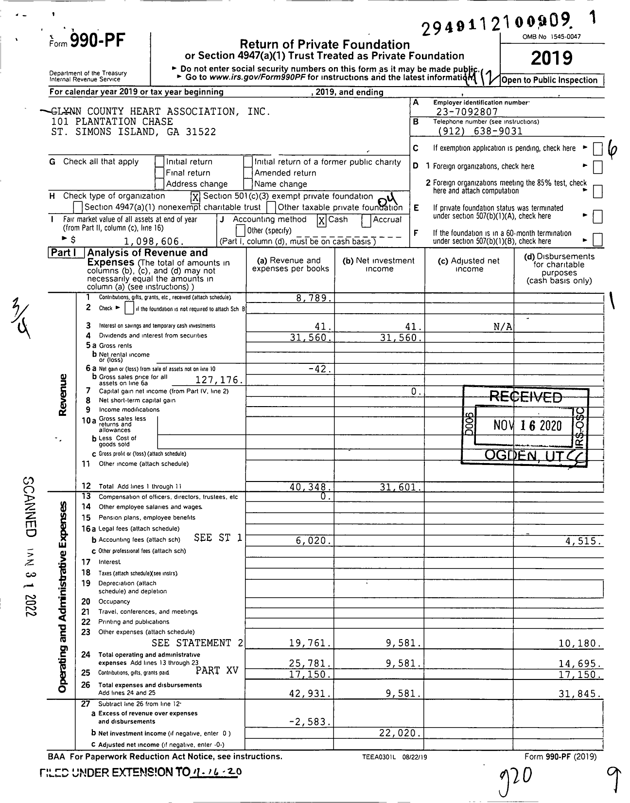 Image of first page of 2019 Form 990PF for Glynn County Heart Association