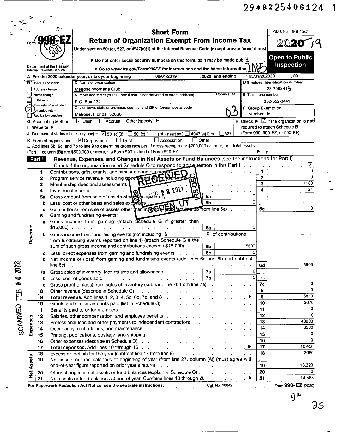 Image of first page of 2019 Form 990EZ for Melrose Womans Club