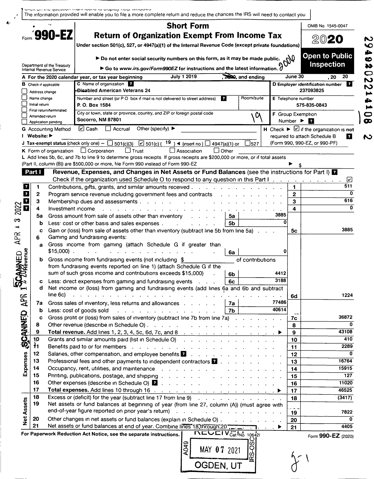 Image of first page of 2019 Form 990EO for Disabled American Veterans - 24 Joe C Montoya