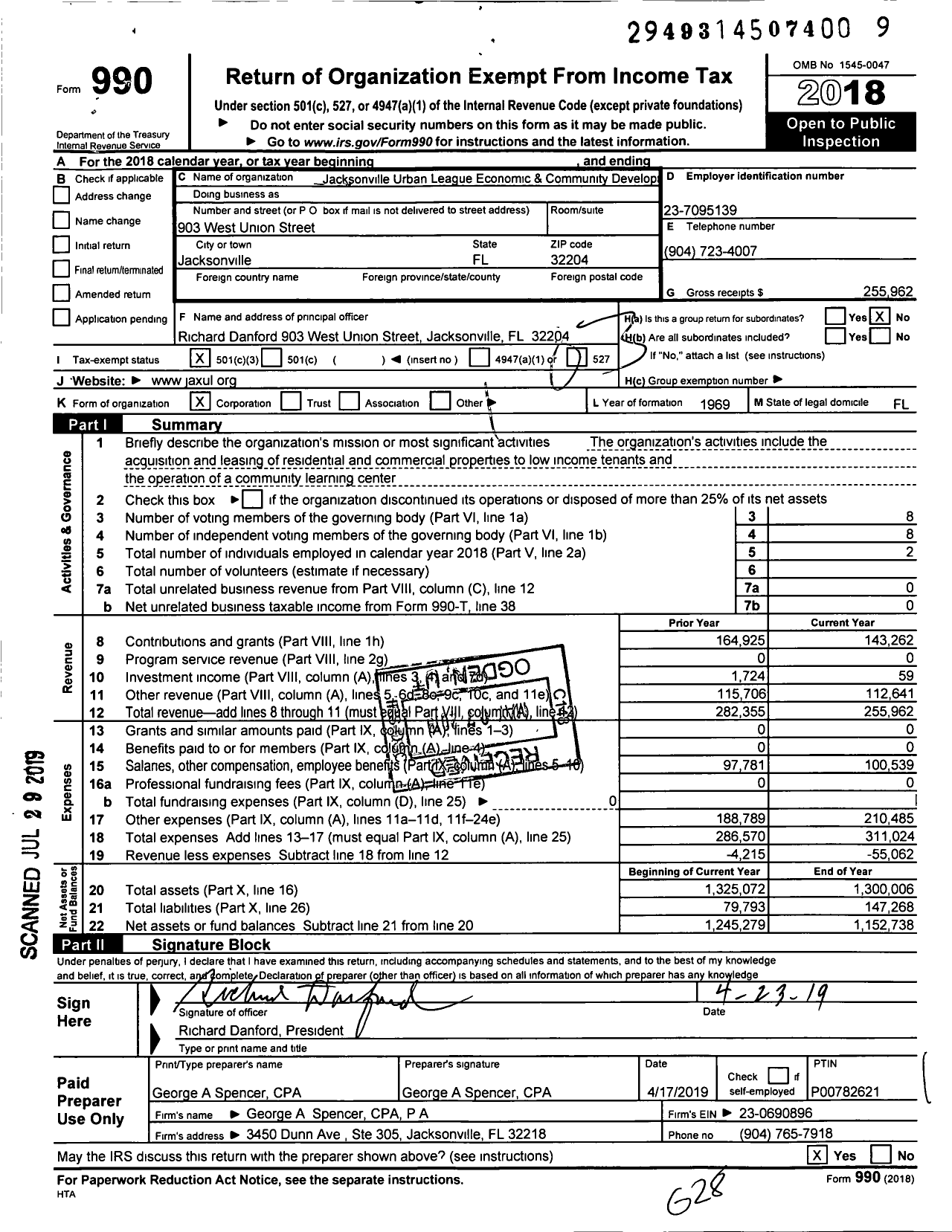 Image of first page of 2018 Form 990 for Jacksonville Urban League Economic and Community Development Foundation