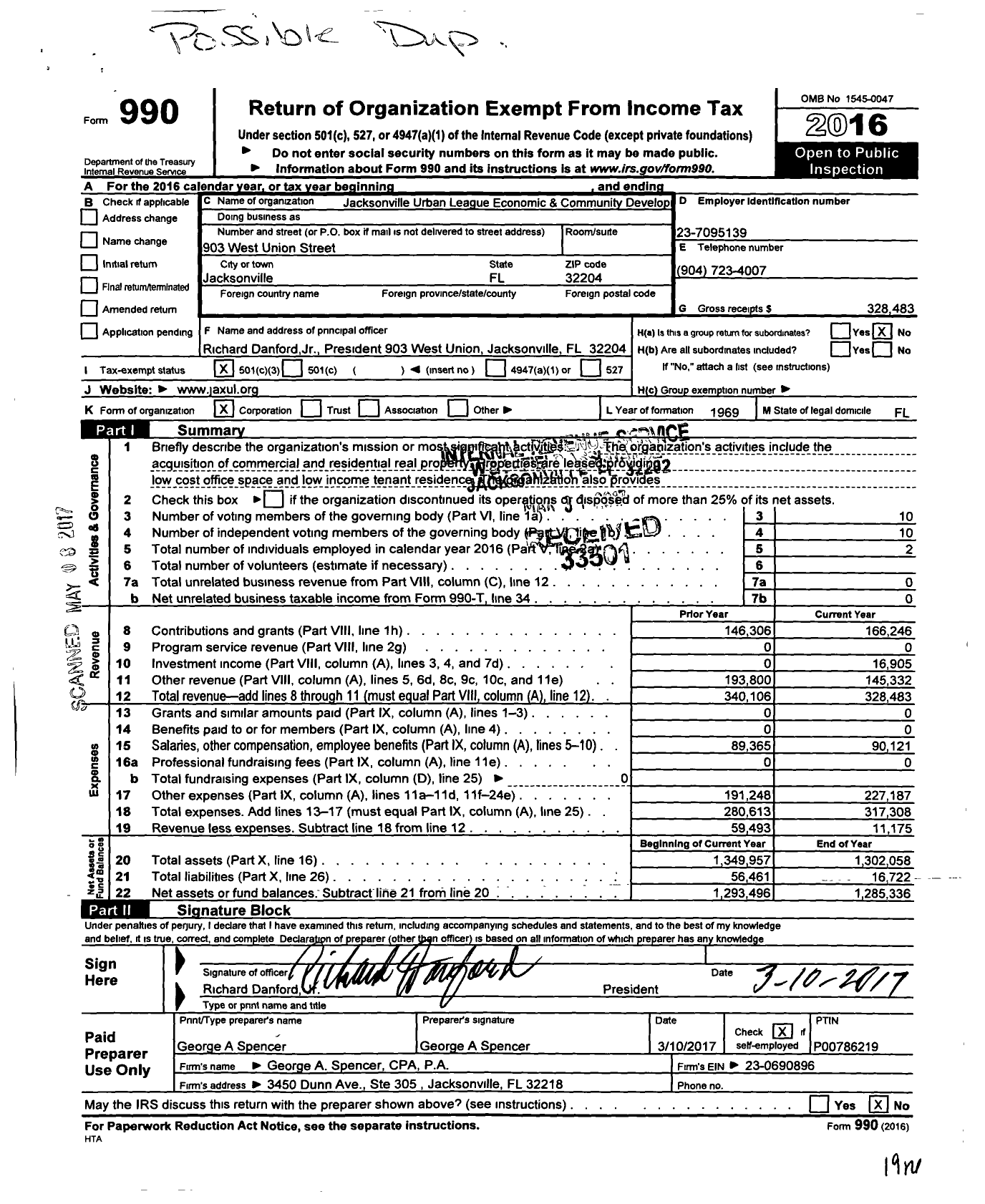 Image of first page of 2016 Form 990 for Jacksonville Urban League Economic and Community Development Foundation