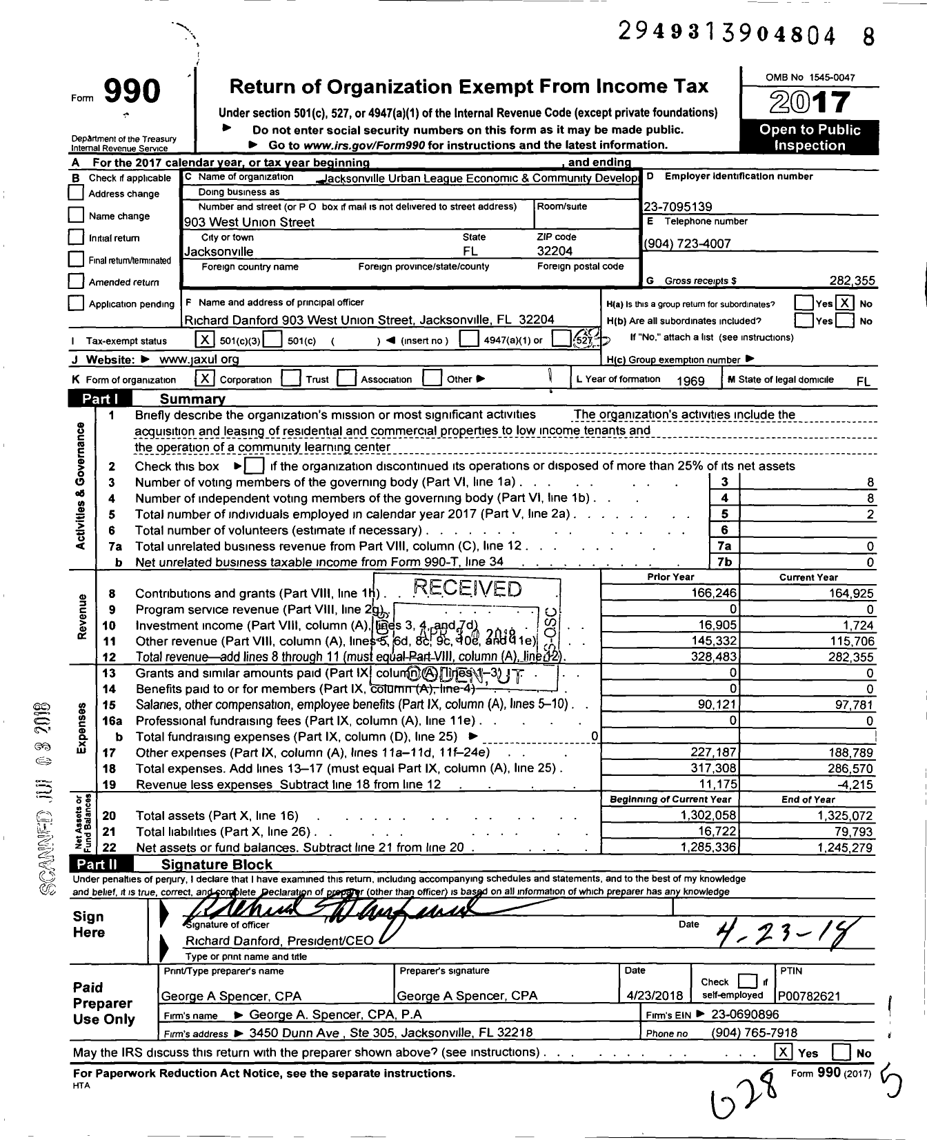Image of first page of 2017 Form 990 for Jacksonville Urban League Economic and Community Development Foundation