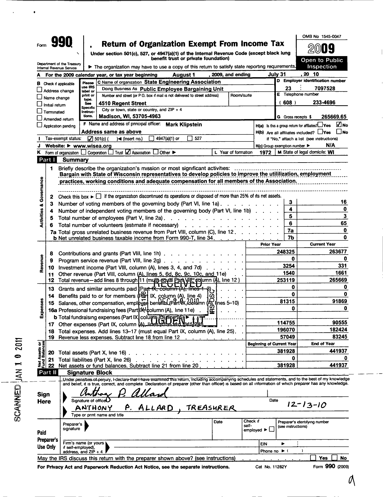 Image of first page of 2009 Form 990O for State Engineering Association