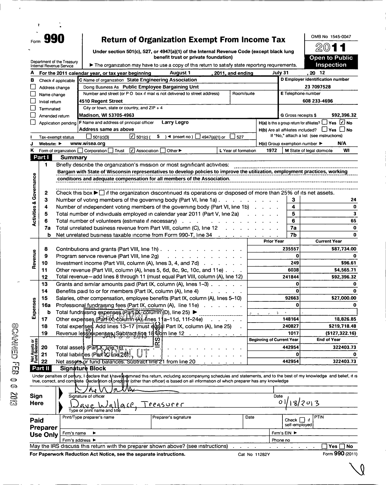 Image of first page of 2011 Form 990O for State Engineering Association