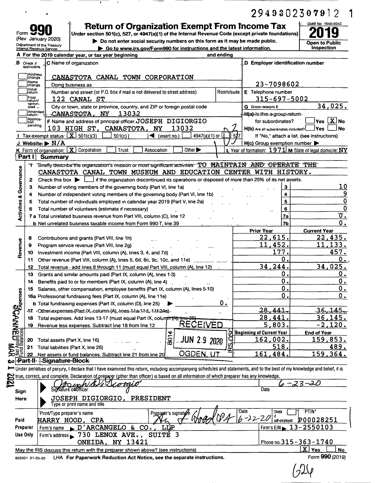 Image of first page of 2019 Form 990 for Canastota Canal Town Corporation