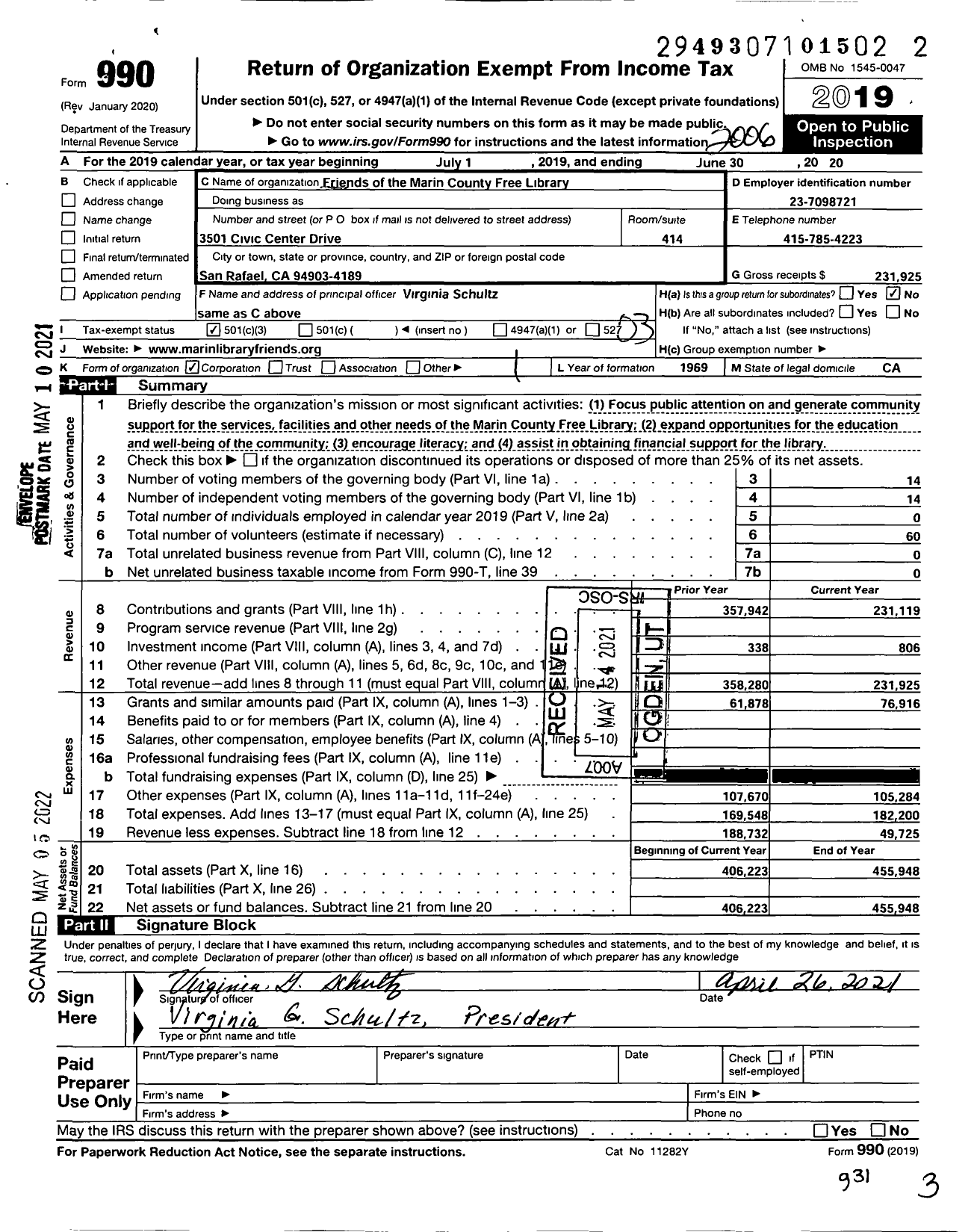 Image of first page of 2019 Form 990 for Friends of the Marin County Free Library