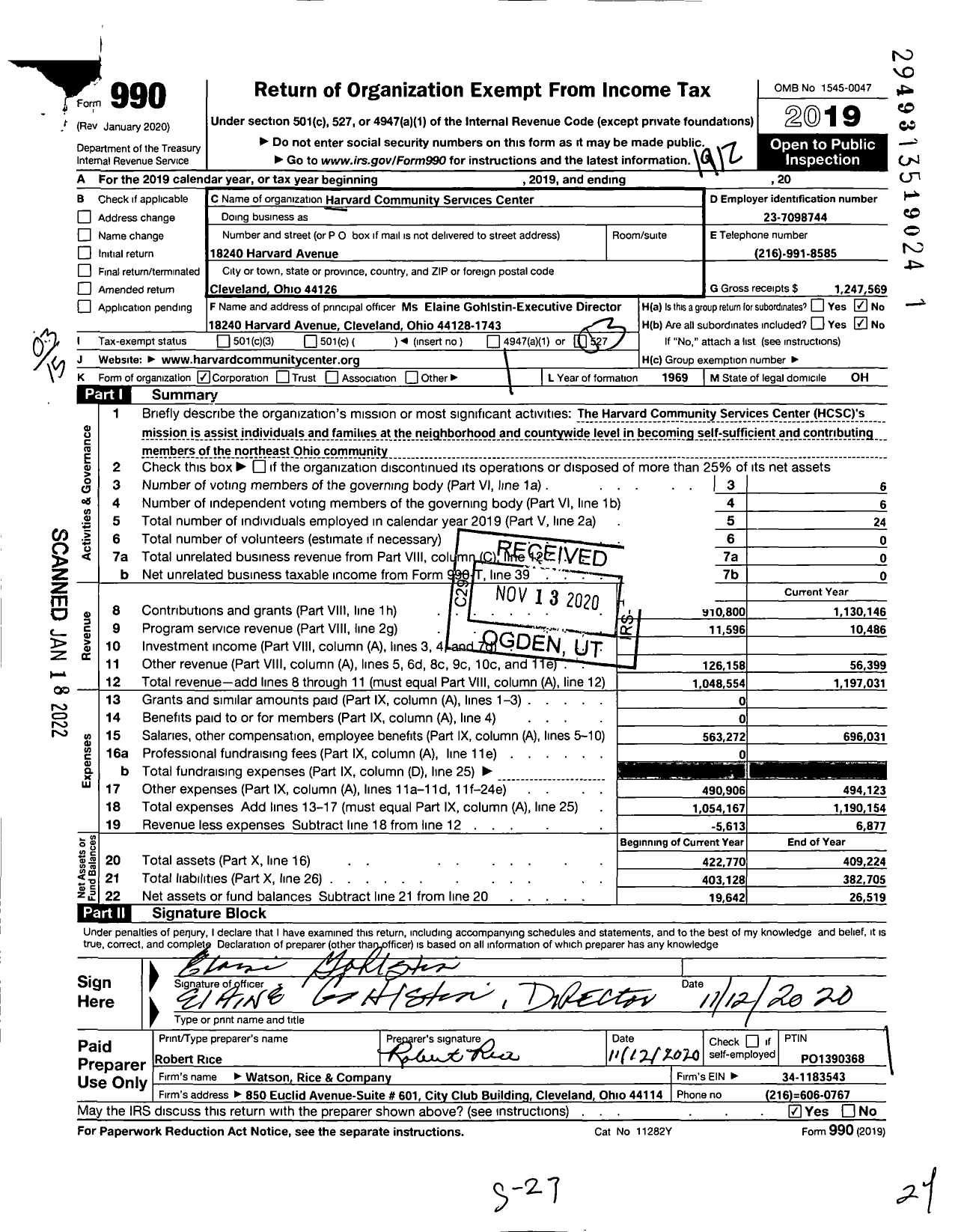 Image of first page of 2019 Form 990 for Harvard Community Services Center