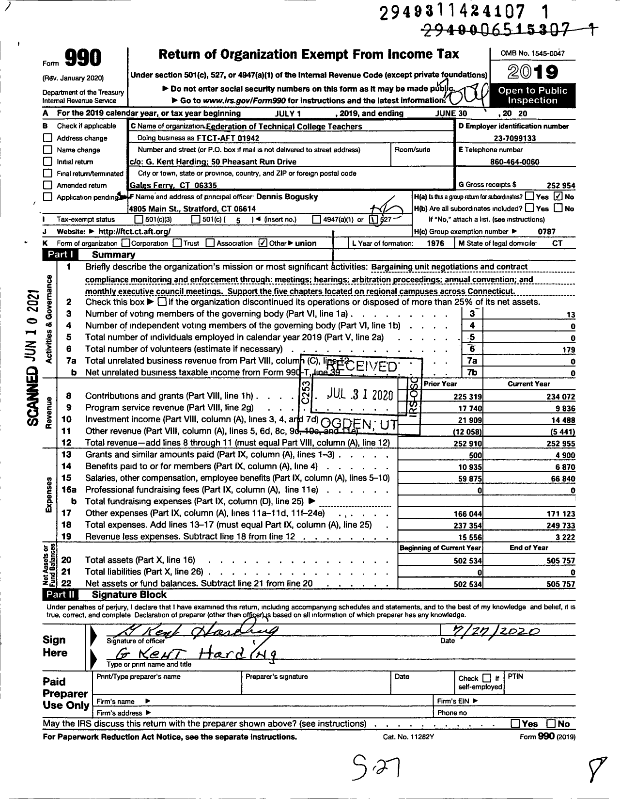 Image of first page of 2019 Form 990O for American Federation of Teachers - 1942 Federation of Tech Coll Local