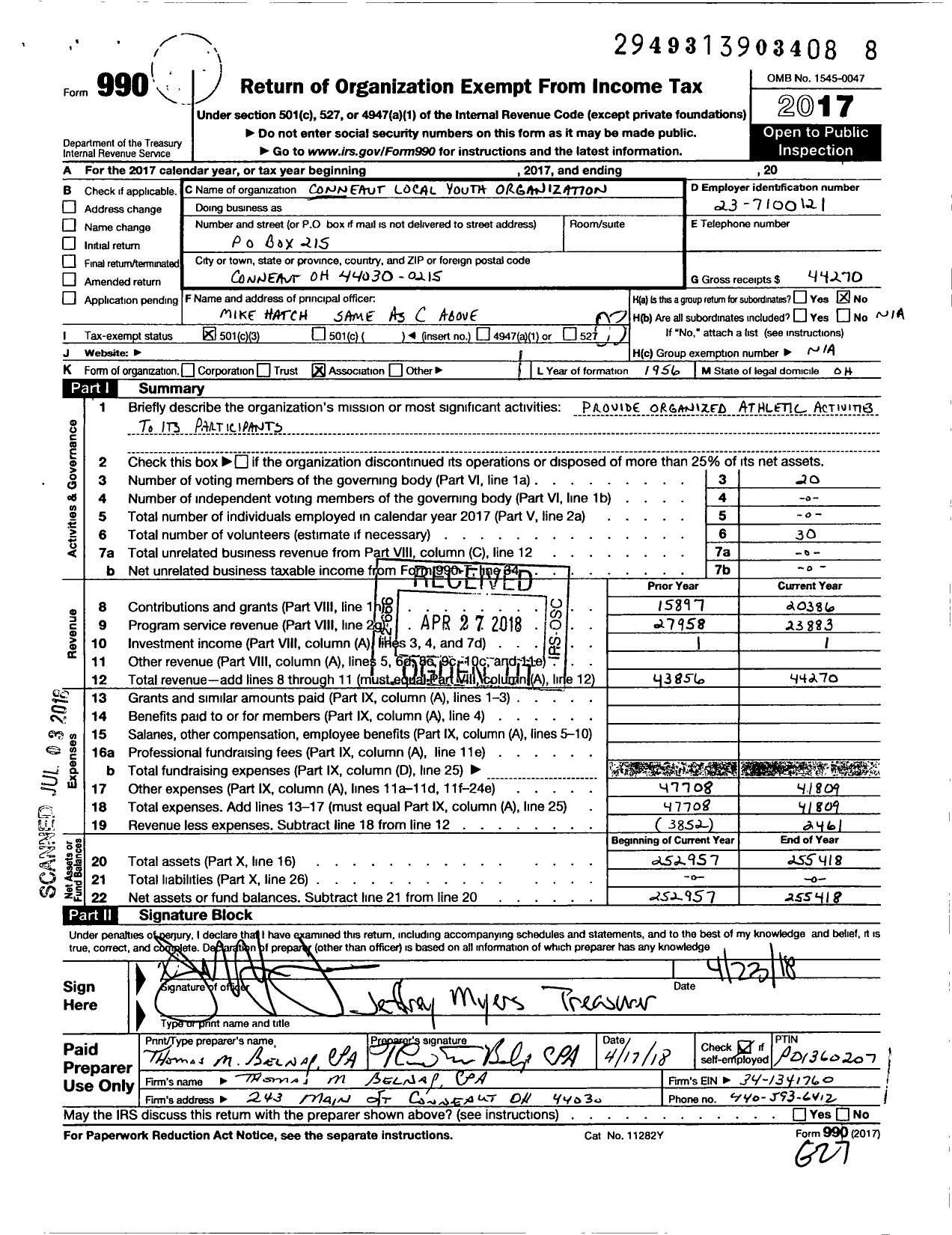 Image of first page of 2017 Form 990 for Conneaut Local Youth Organization