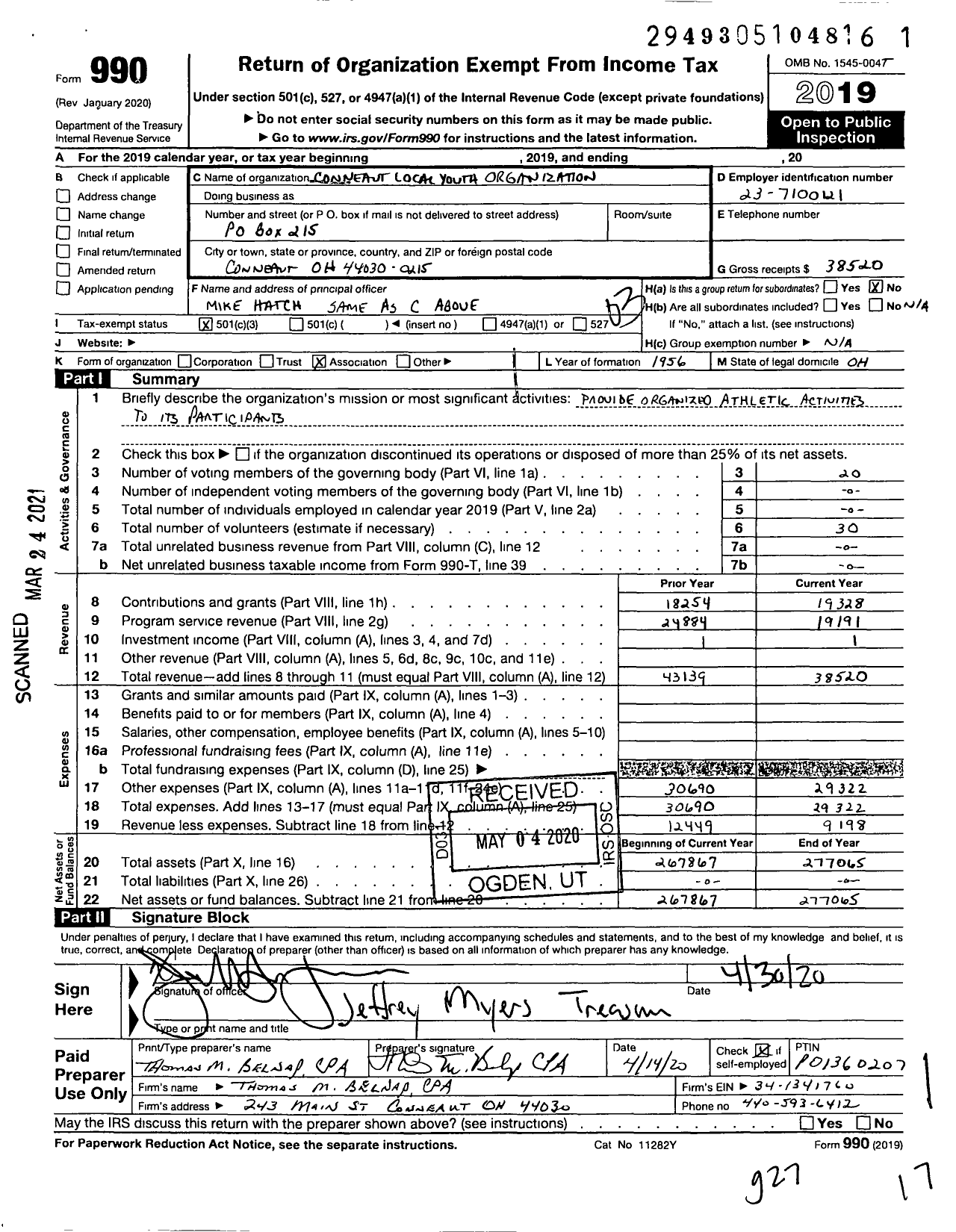 Image of first page of 2019 Form 990 for Conneaut Local Youth Organization