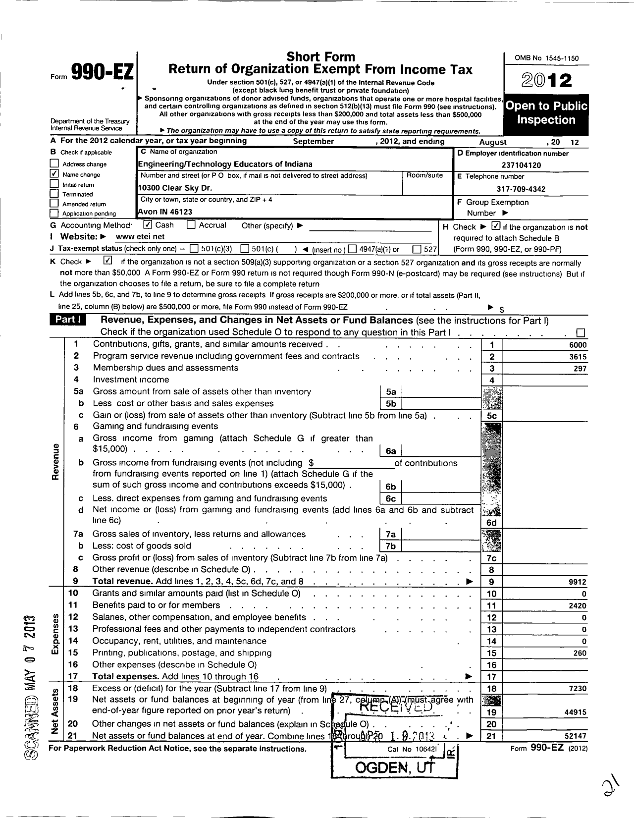 Image of first page of 2011 Form 990EO for Engineering-Technology Educators of Indiana