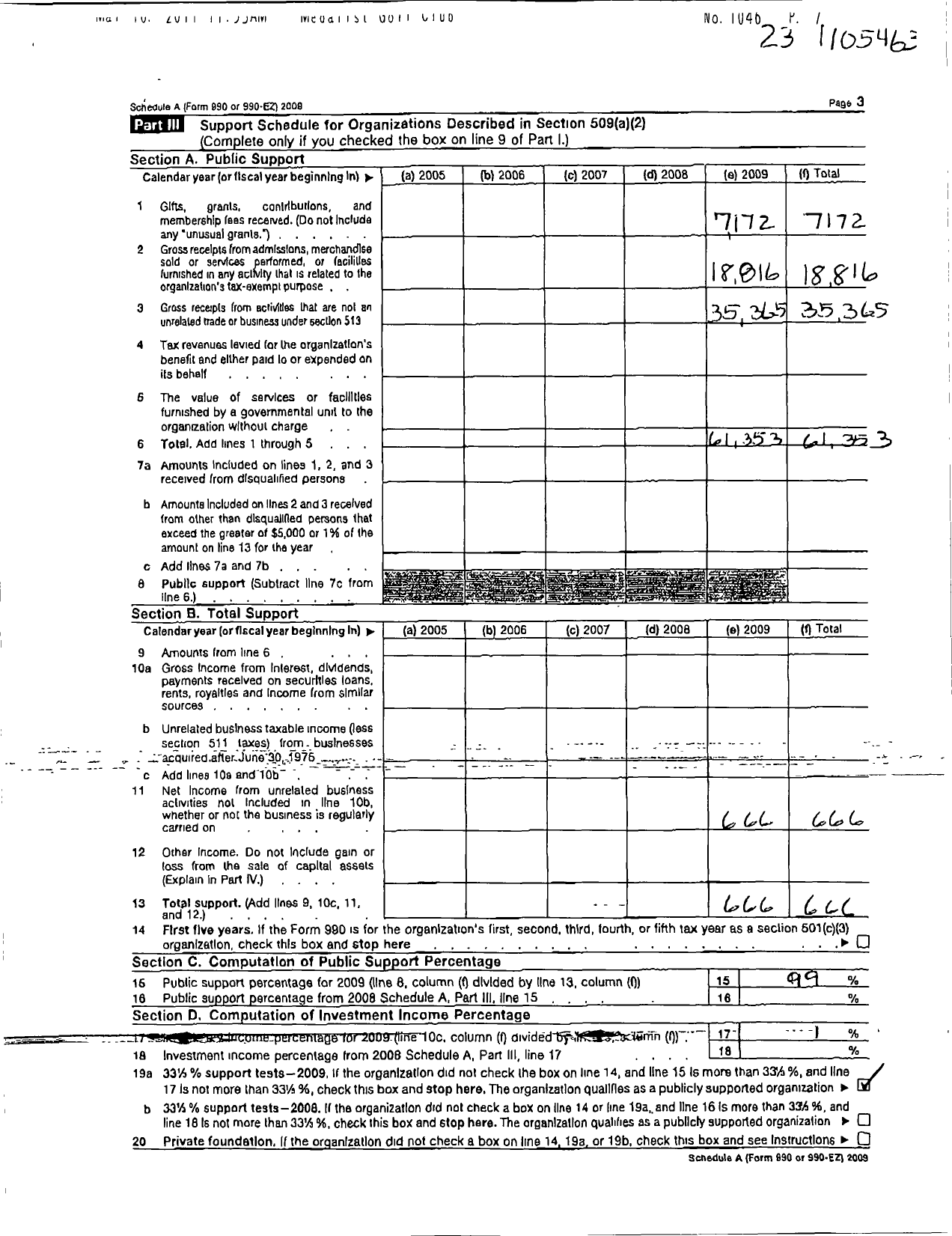 Image of first page of 2009 Form 990ER for PTA Florida Congress - Hobe Sound Elementary School PTA