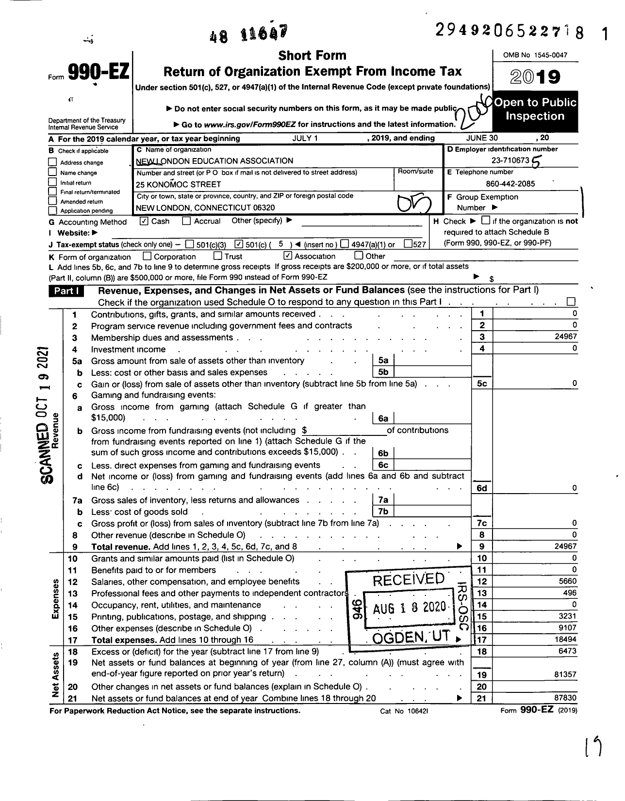 Image of first page of 2019 Form 990EO for Connecticut Education Association