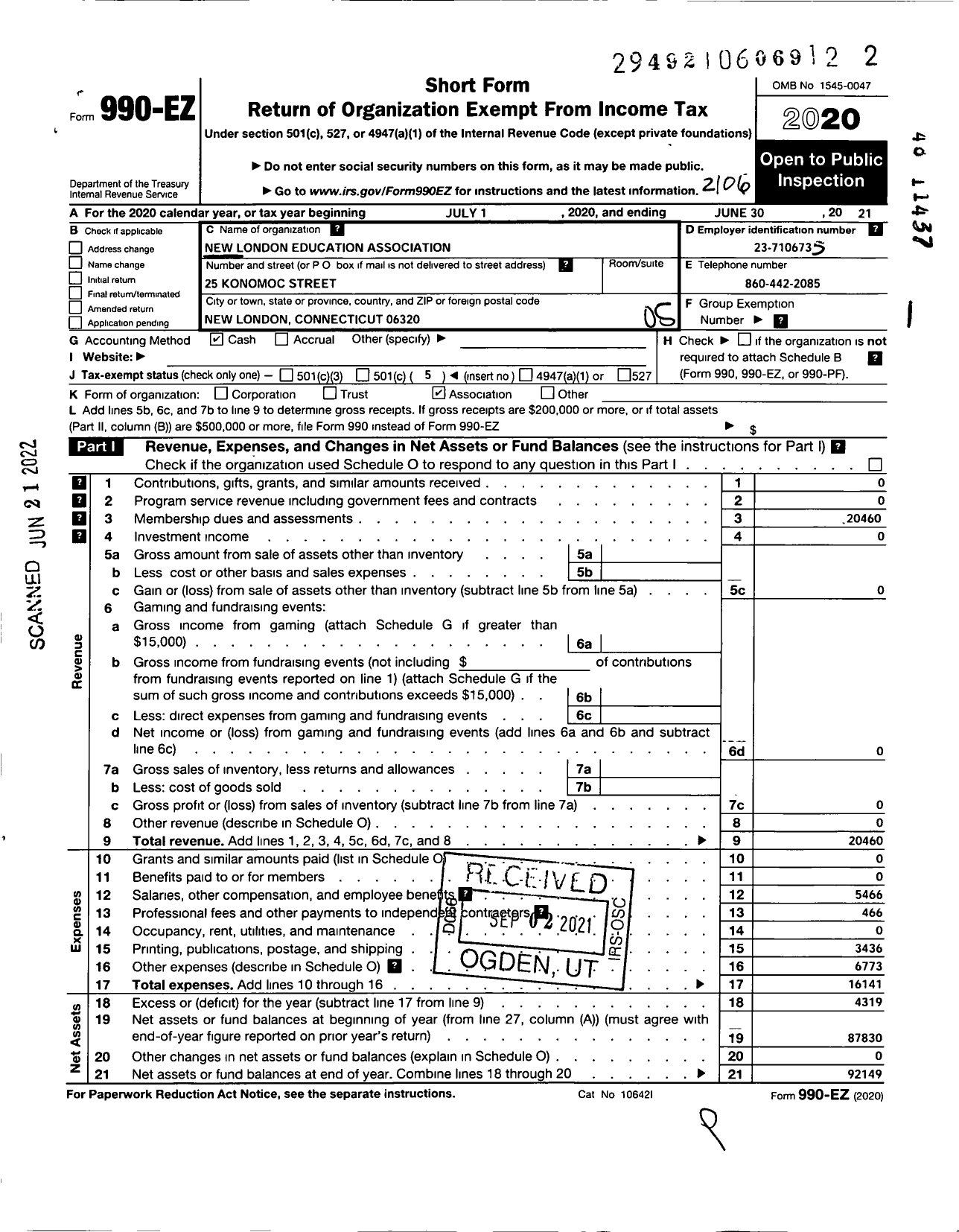 Image of first page of 2020 Form 990EO for Connecticut Education Association