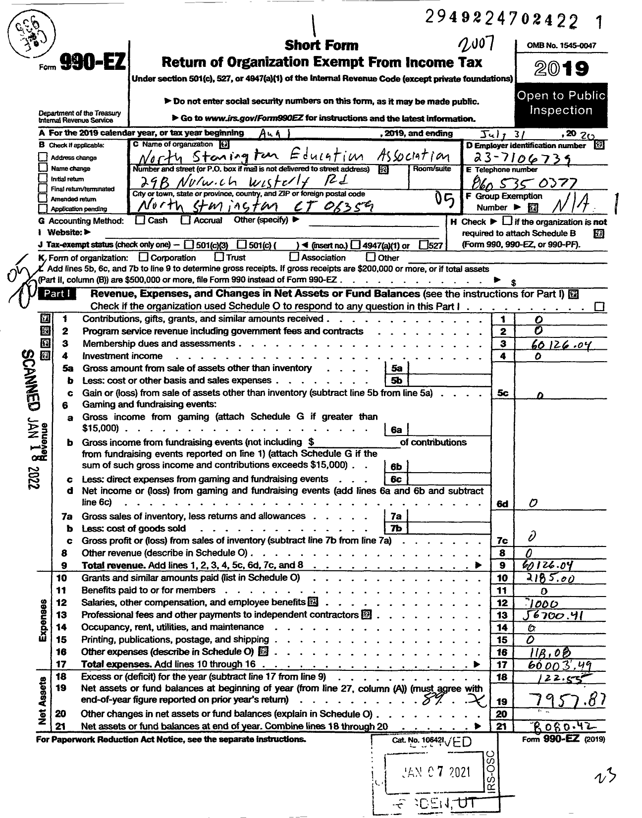 Image of first page of 2019 Form 990EO for Connecticut Education Association - North Stonington