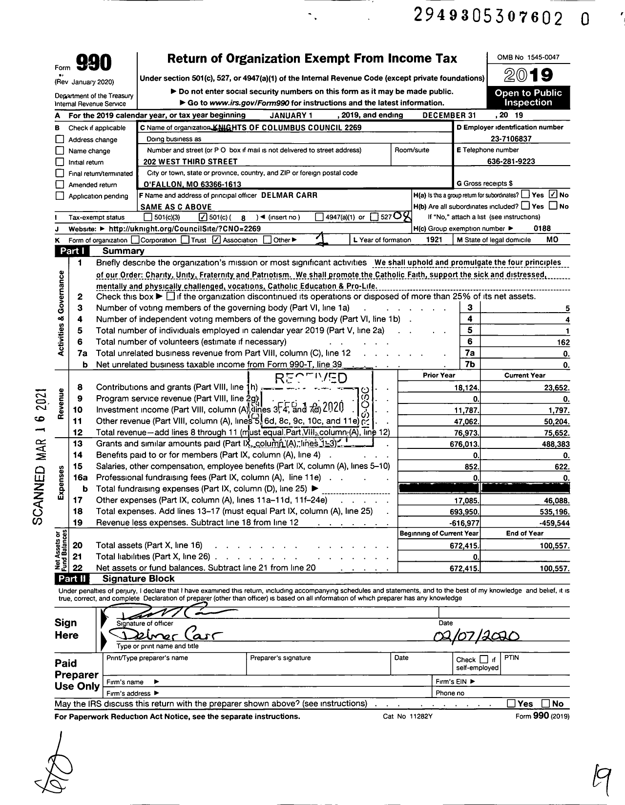 Image of first page of 2019 Form 990O for KNIGHTS OF COLUMBUS - 2269 O Fallon Council