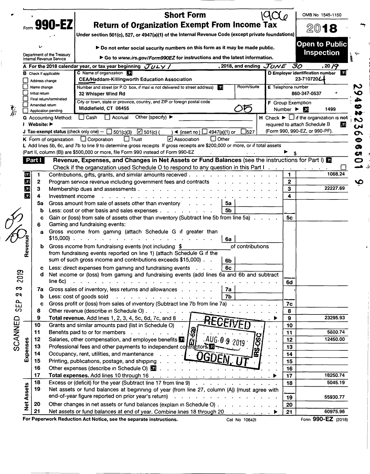 Image of first page of 2018 Form 990EO for Connecticut Education Association - 17 Region Haddam Killingworth