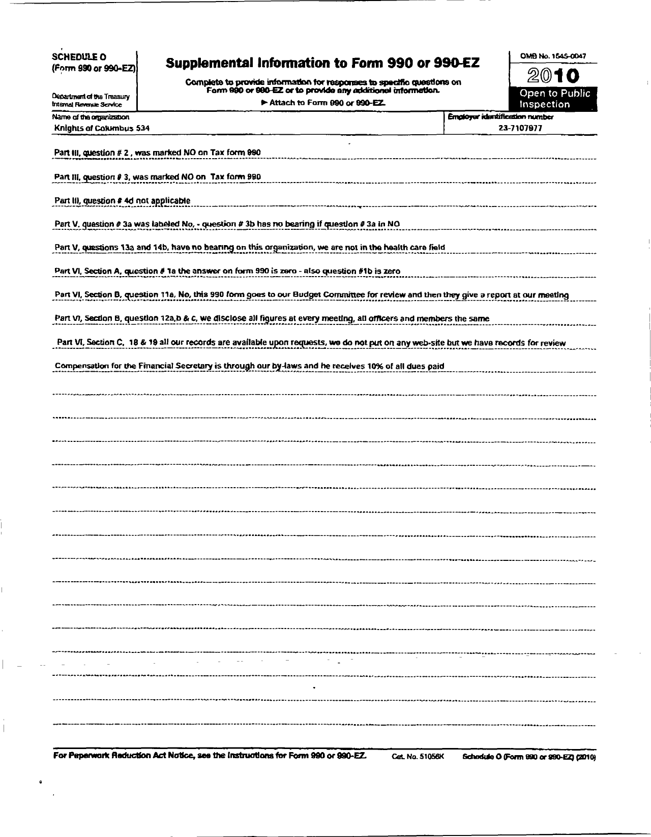 Image of first page of 2010 Form 990OR for Knights of Columbus - 534 Topeka Council