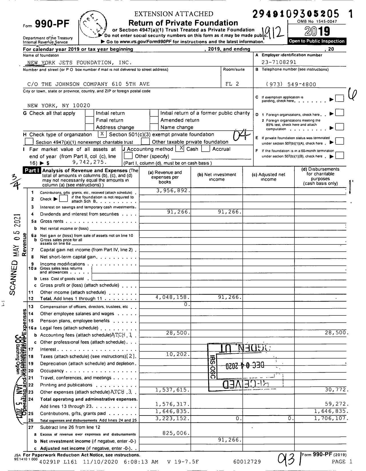 Image of first page of 2019 Form 990PF for New York Jets Foundation