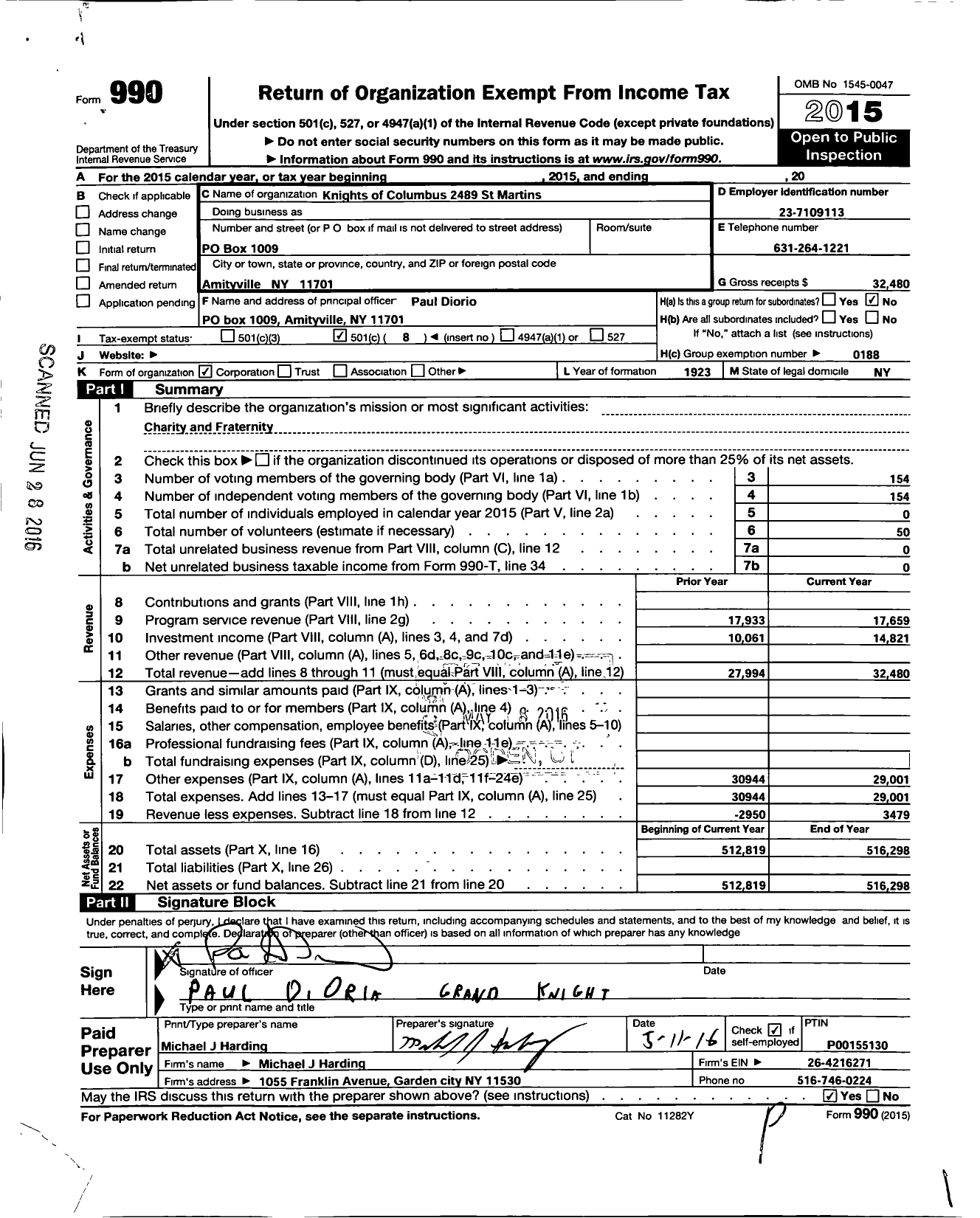 Image of first page of 2015 Form 990O for Knights of Columbus - 2489 St Martins Council