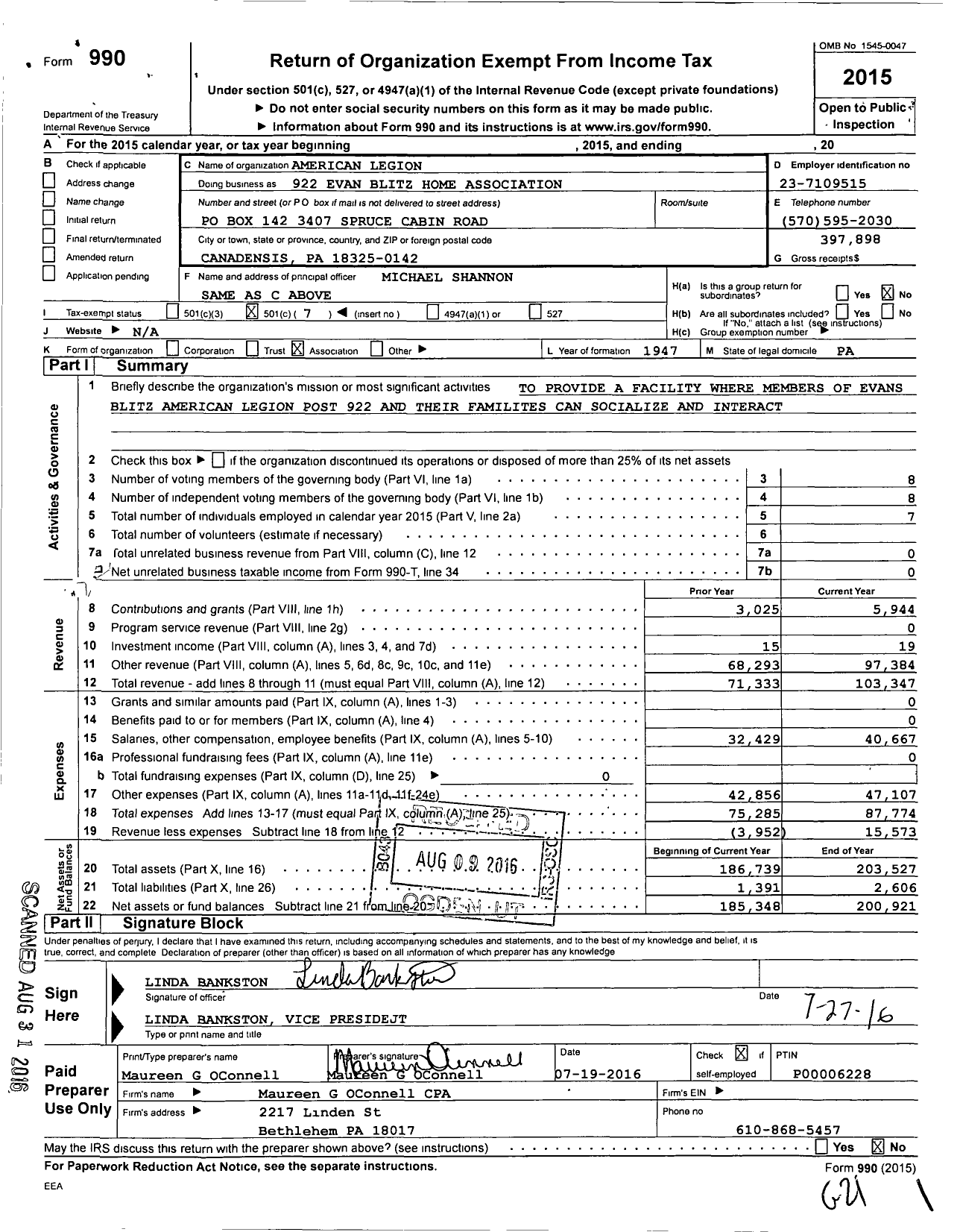 Image of first page of 2015 Form 990O for American Legion