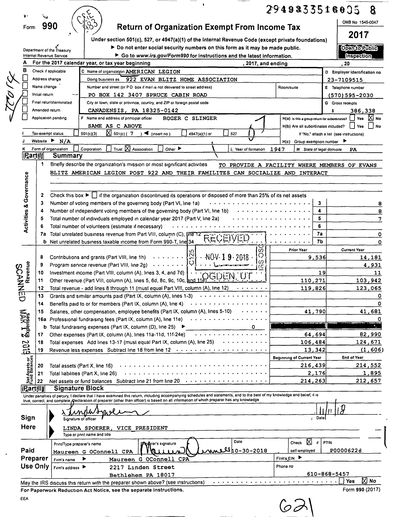 Image of first page of 2017 Form 990O for American Legion