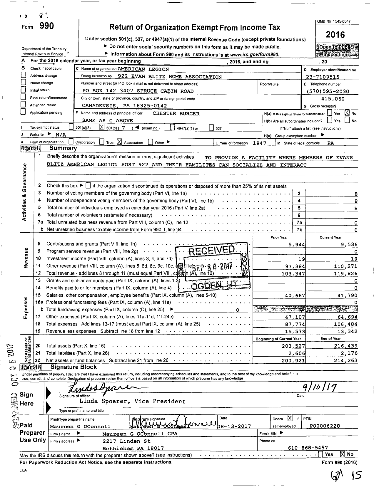 Image of first page of 2016 Form 990O for American Legion