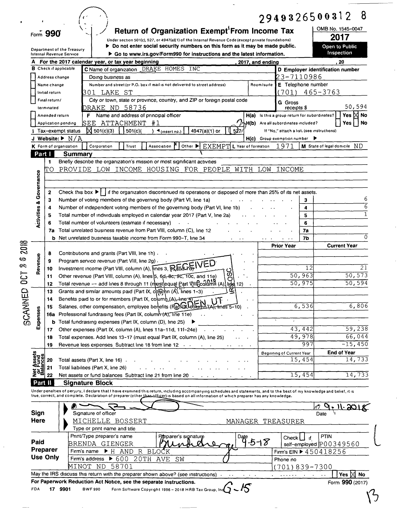 Image of first page of 2017 Form 990 for Drake Homes