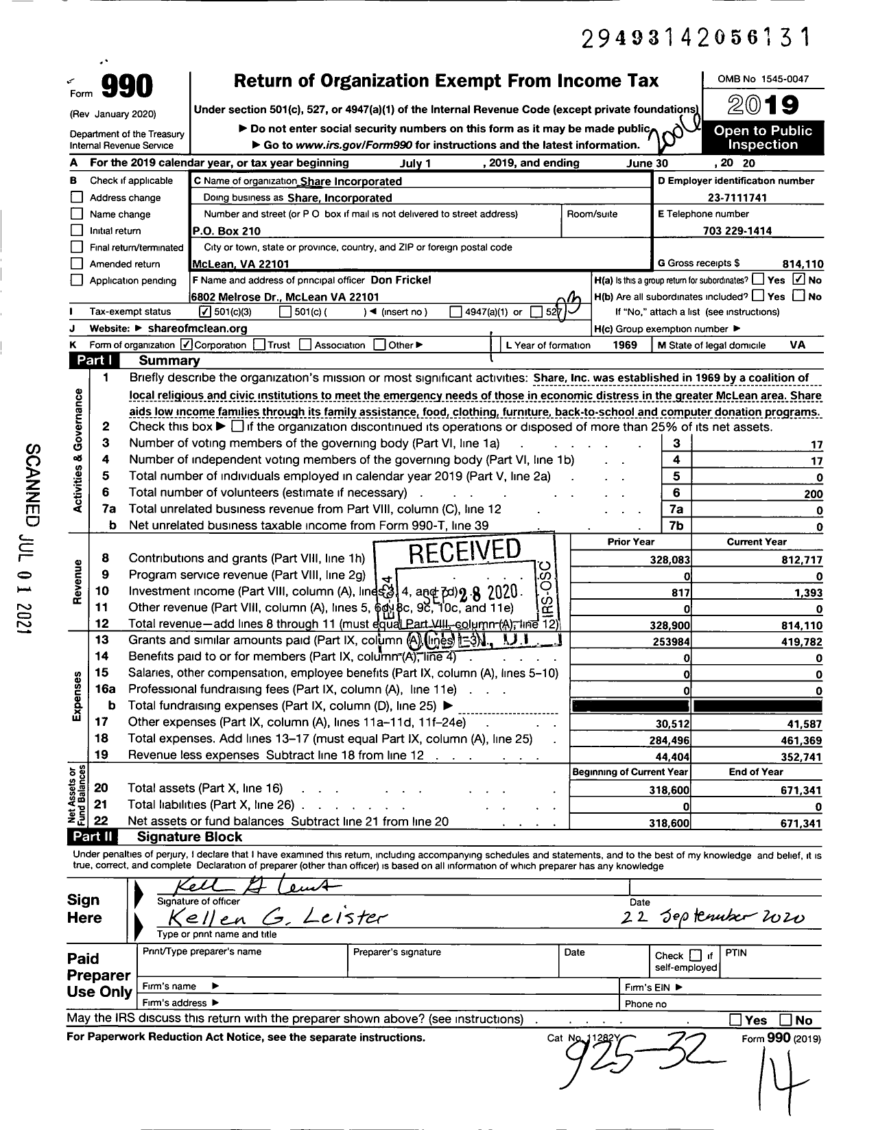 Image of first page of 2019 Form 990 for Share Incorporated