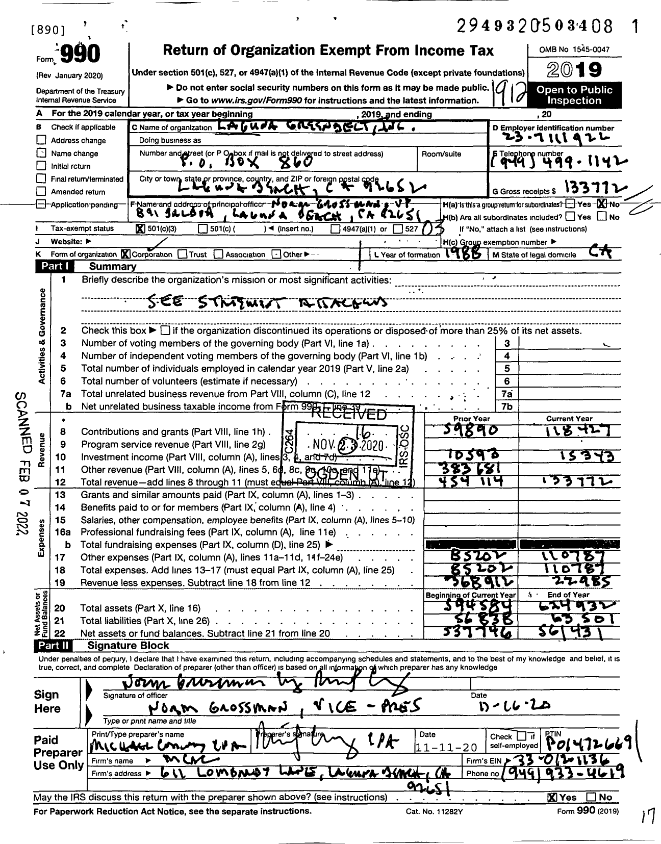 Image of first page of 2019 Form 990 for Laguna Greenbelt