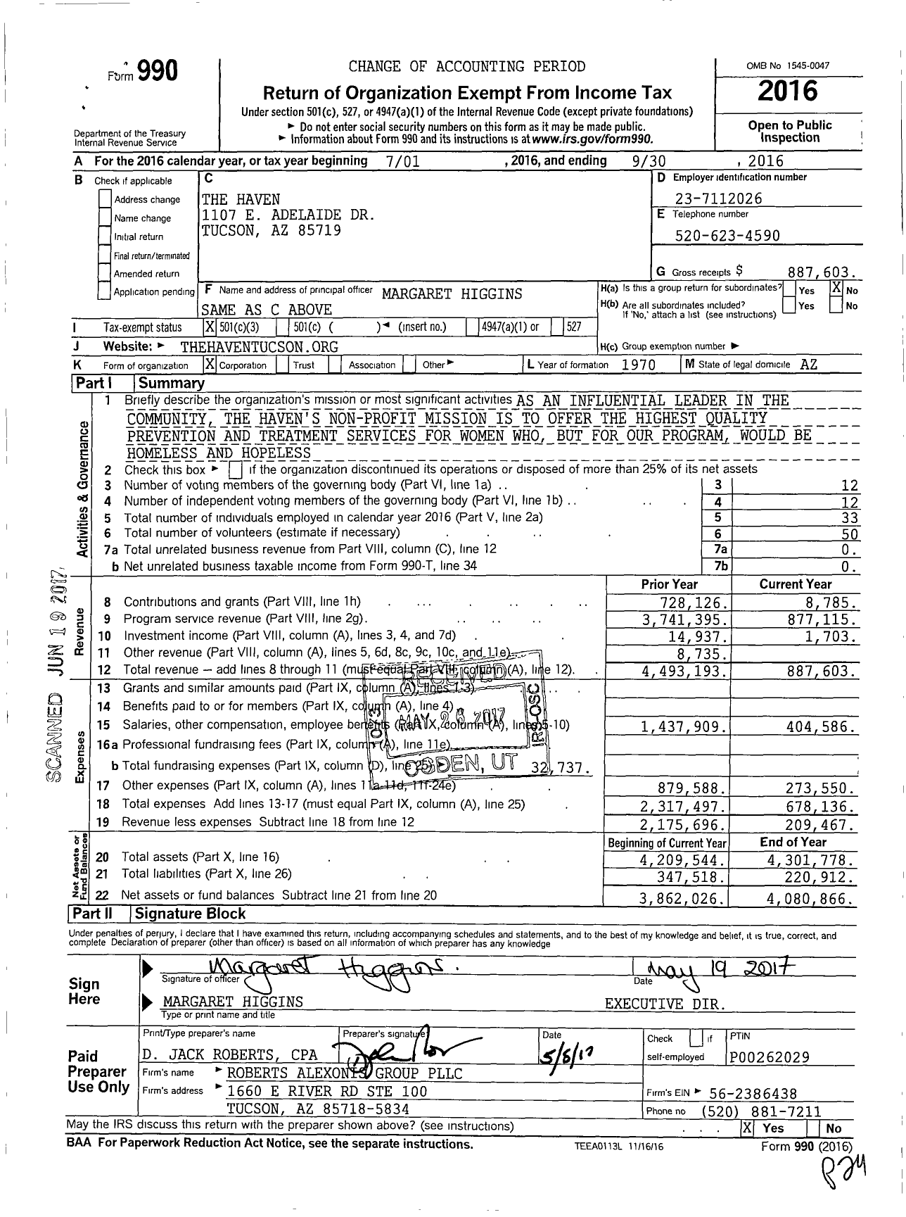 Image of first page of 2015 Form 990 for The Haven