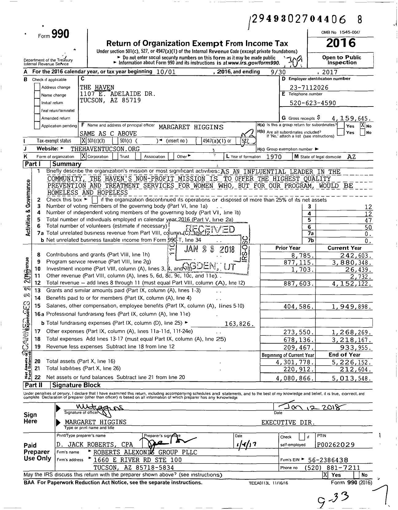 Image of first page of 2016 Form 990 for The Haven