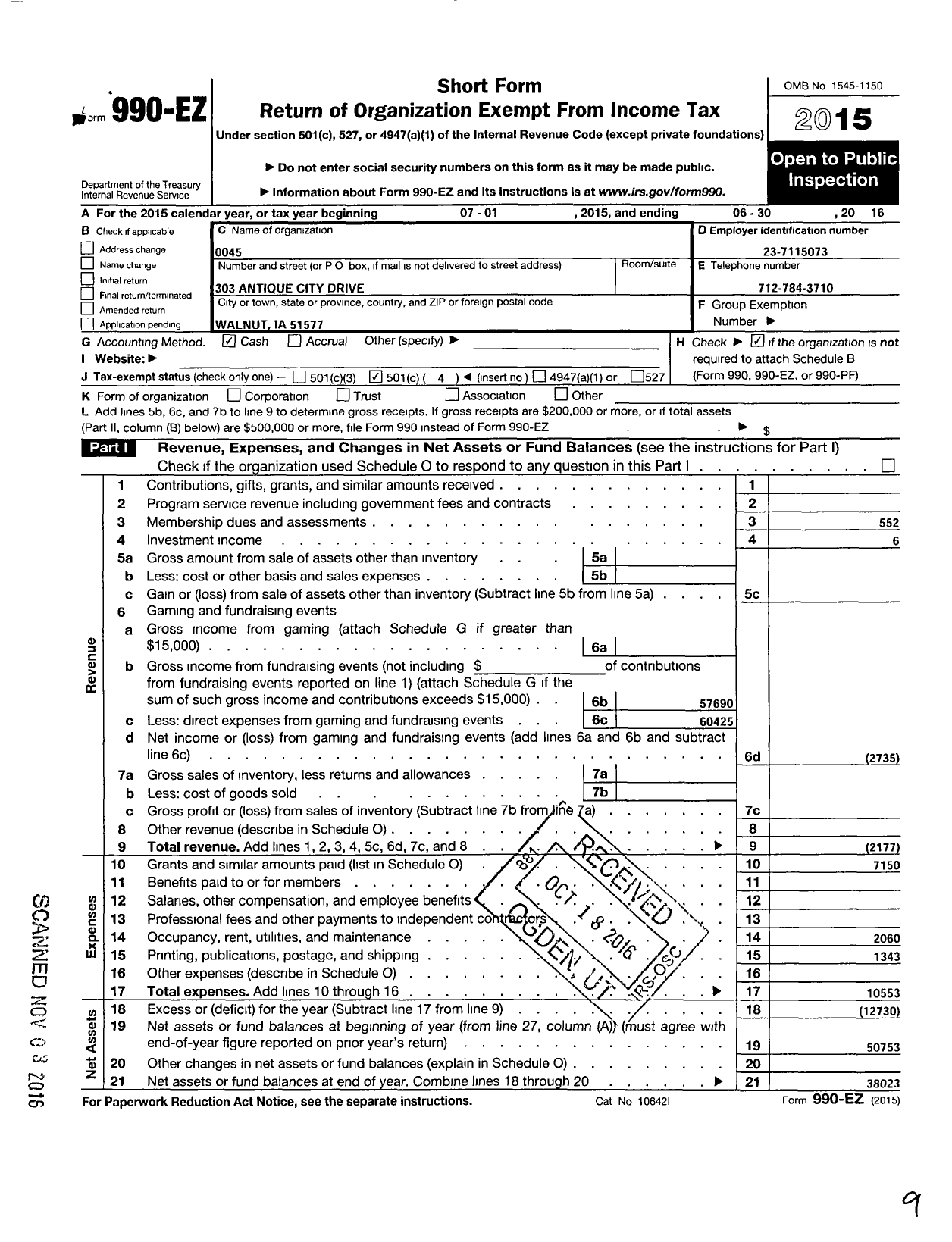 Image of first page of 2015 Form 990EO for Amvets - 0045 Amvets (0045 Amvets)