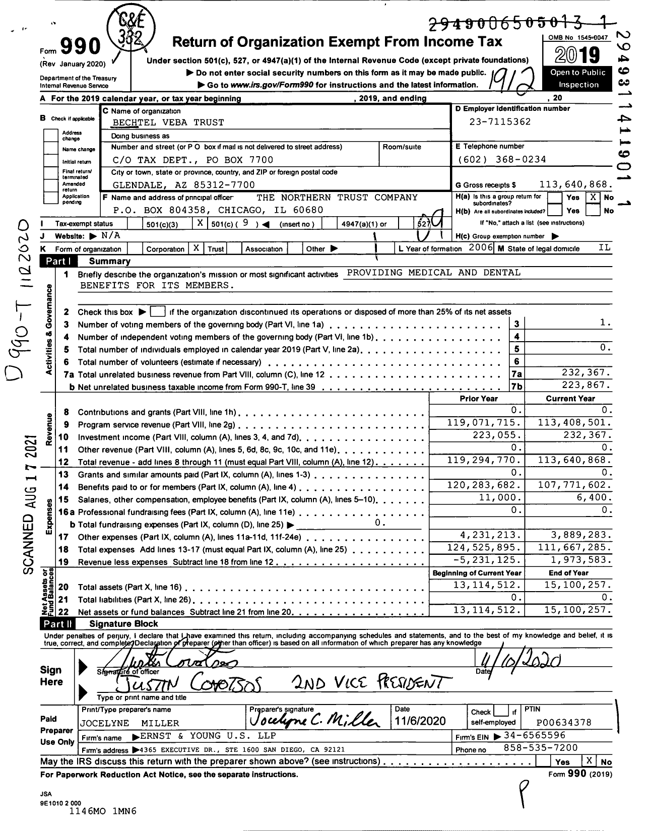 Image of first page of 2019 Form 990O for Bechtel Veba Trust