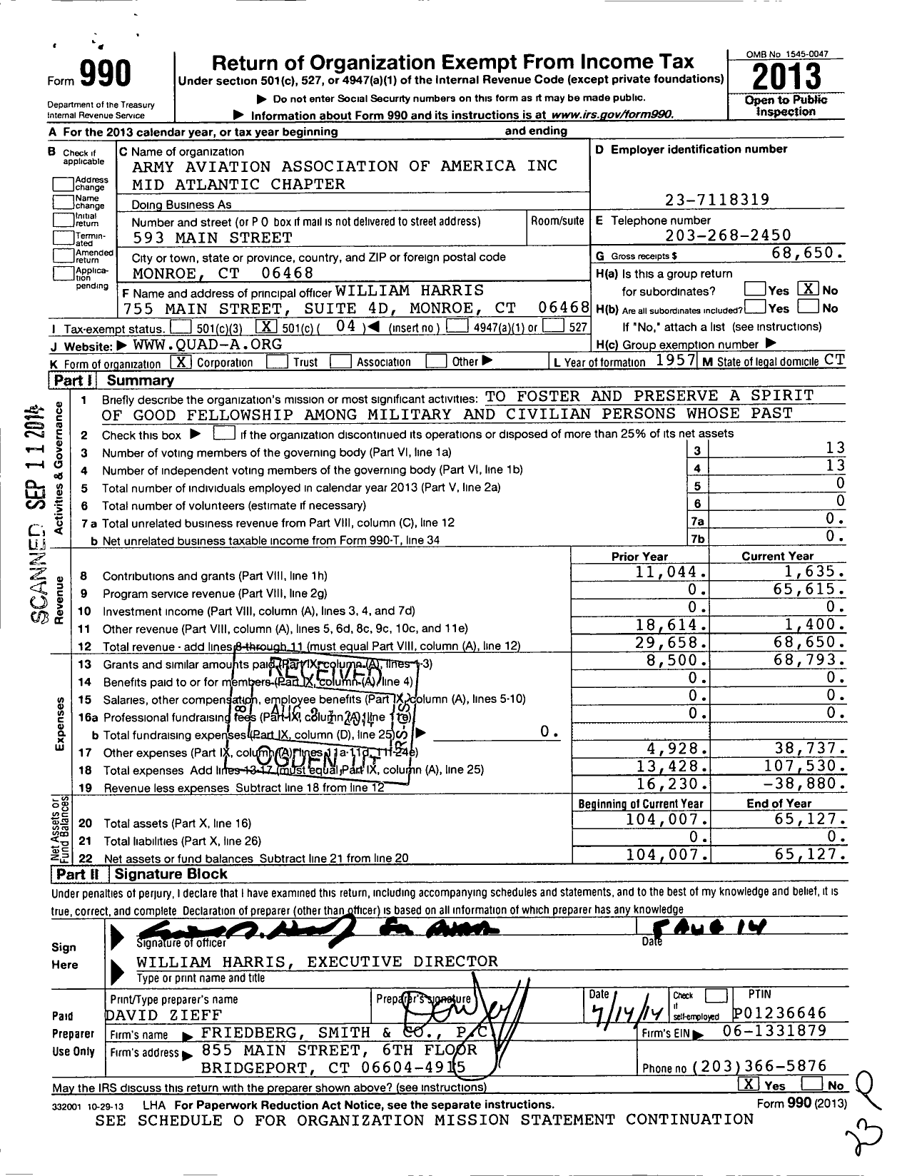 Image of first page of 2013 Form 990O for Army Aviation Association of America / Mid Atlantic Chapter