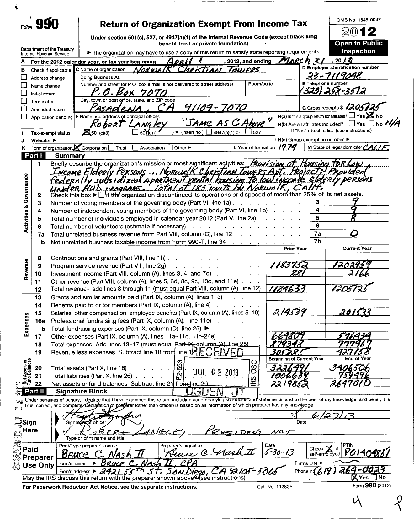 Image of first page of 2012 Form 990 for SoCal Baptist Ministries