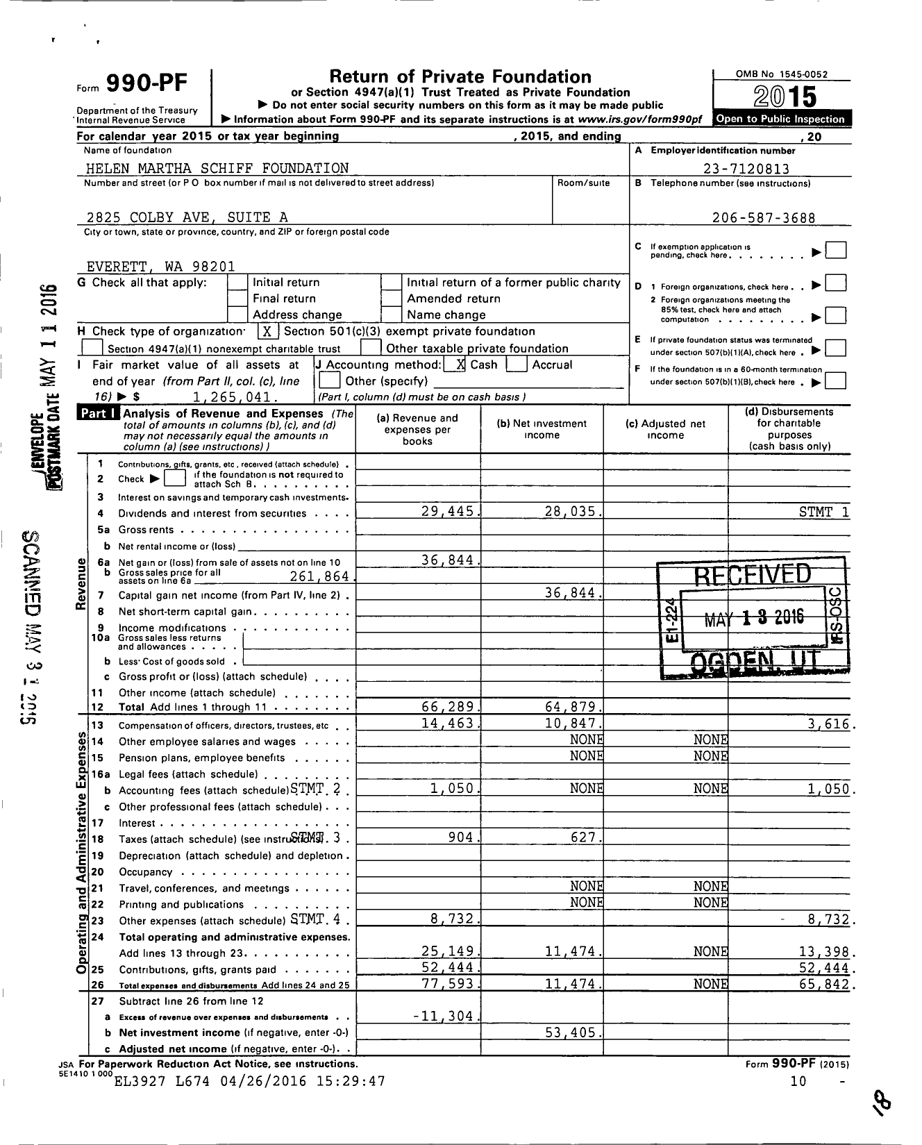 Image of first page of 2015 Form 990PF for Helen Martha Schiff Foundation