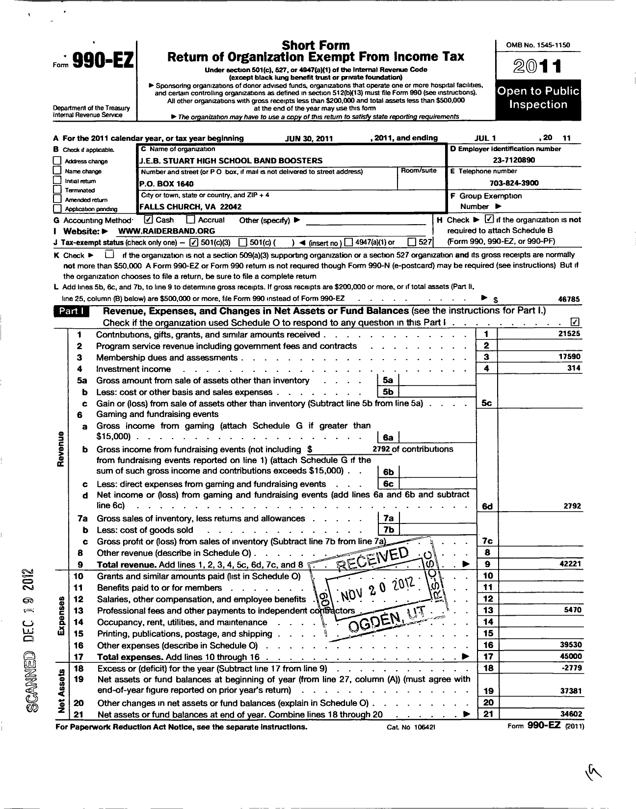 Image of first page of 2010 Form 990EZ for Justice High School Band Boosters