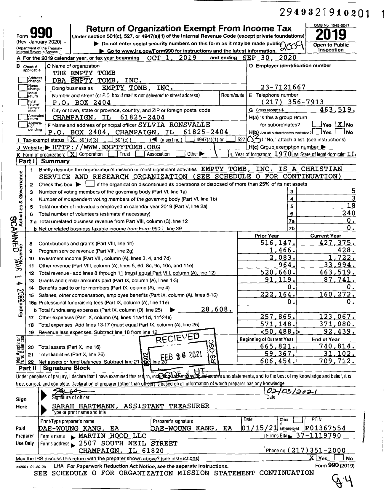 Image of first page of 2019 Form 990 for Empty Tomb