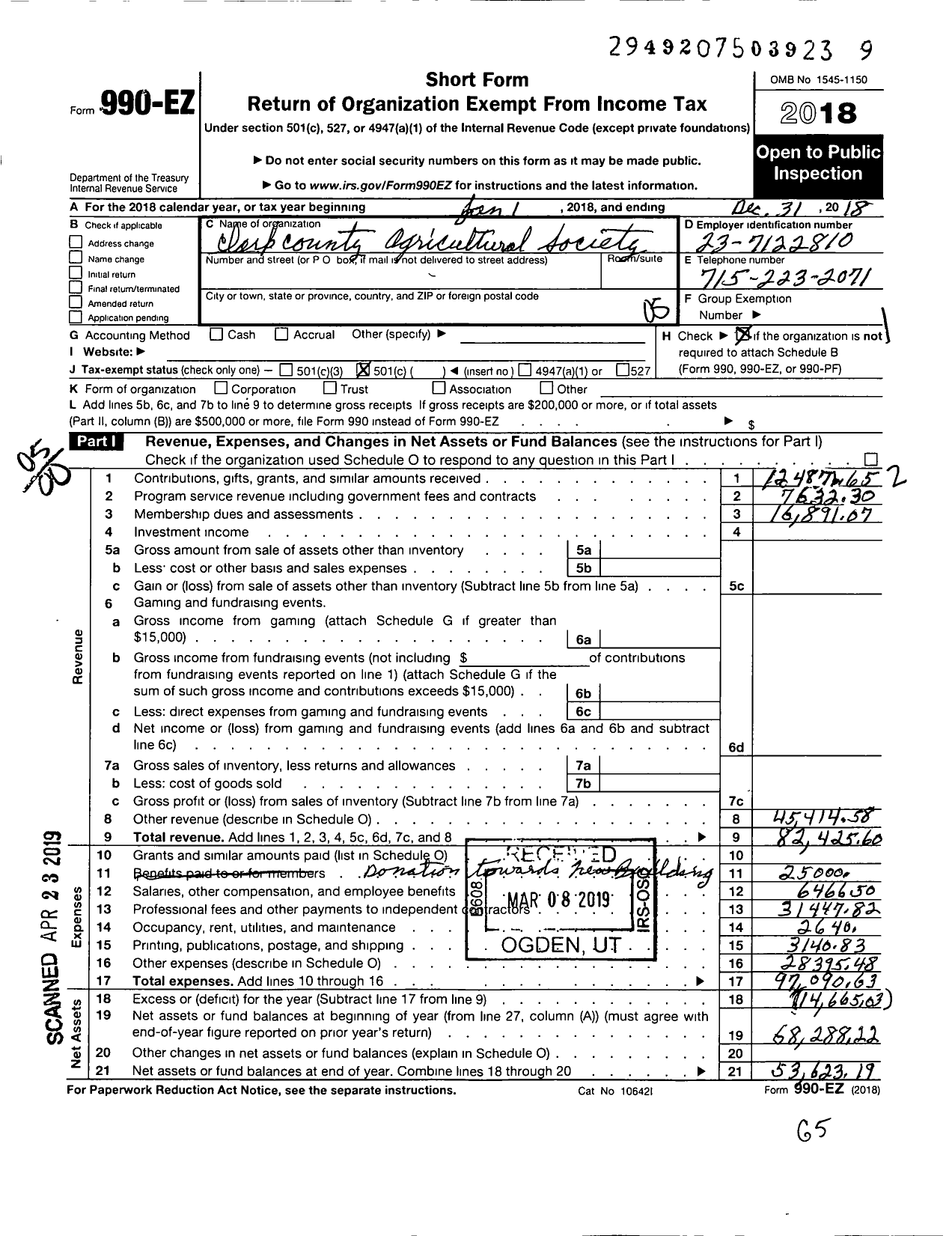 Image of first page of 2018 Form 990EO for Clark County Agricultural Society