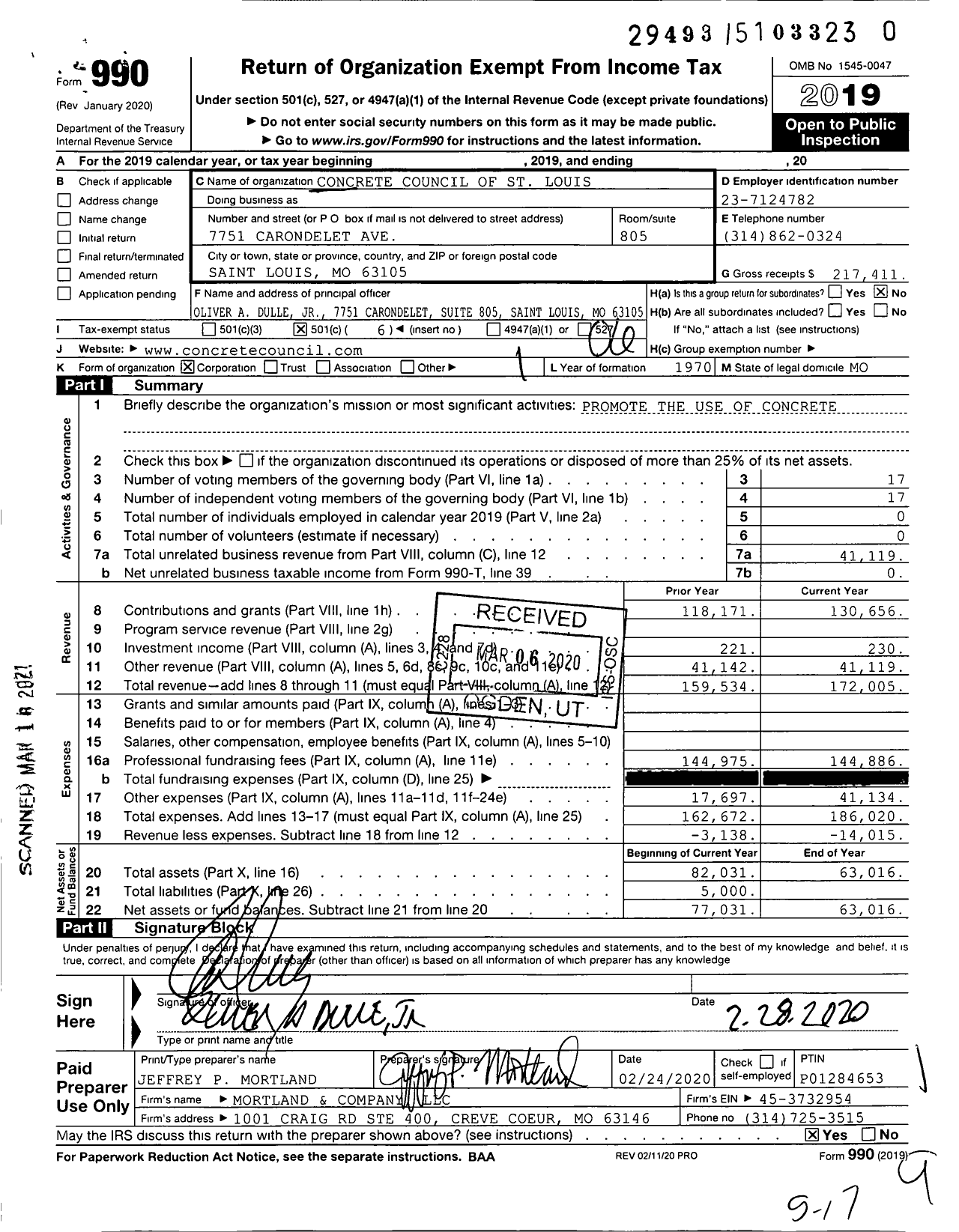 Image of first page of 2019 Form 990O for Concrete Council of St Louis