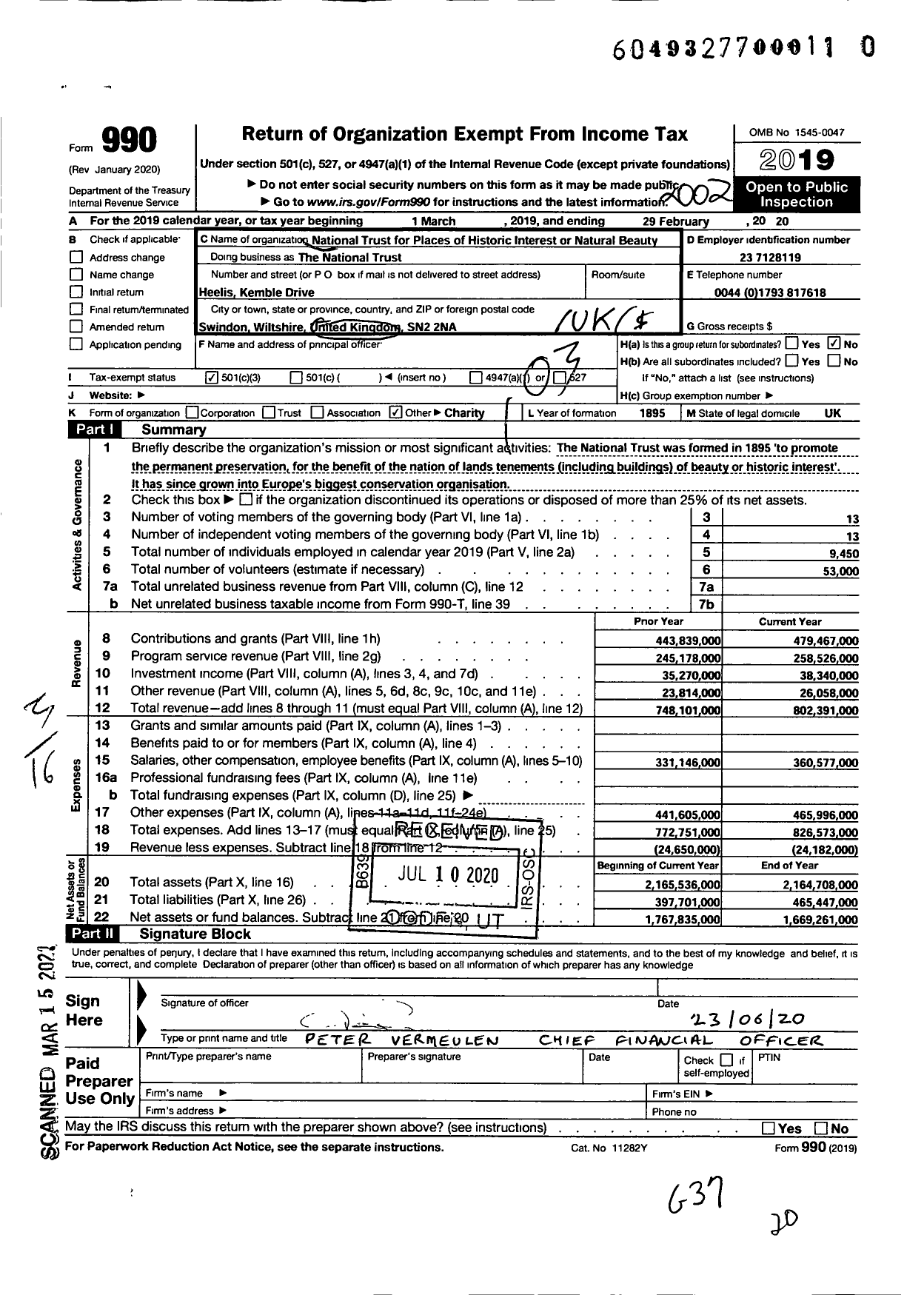 Image of first page of 2019 Form 990 for National Trust