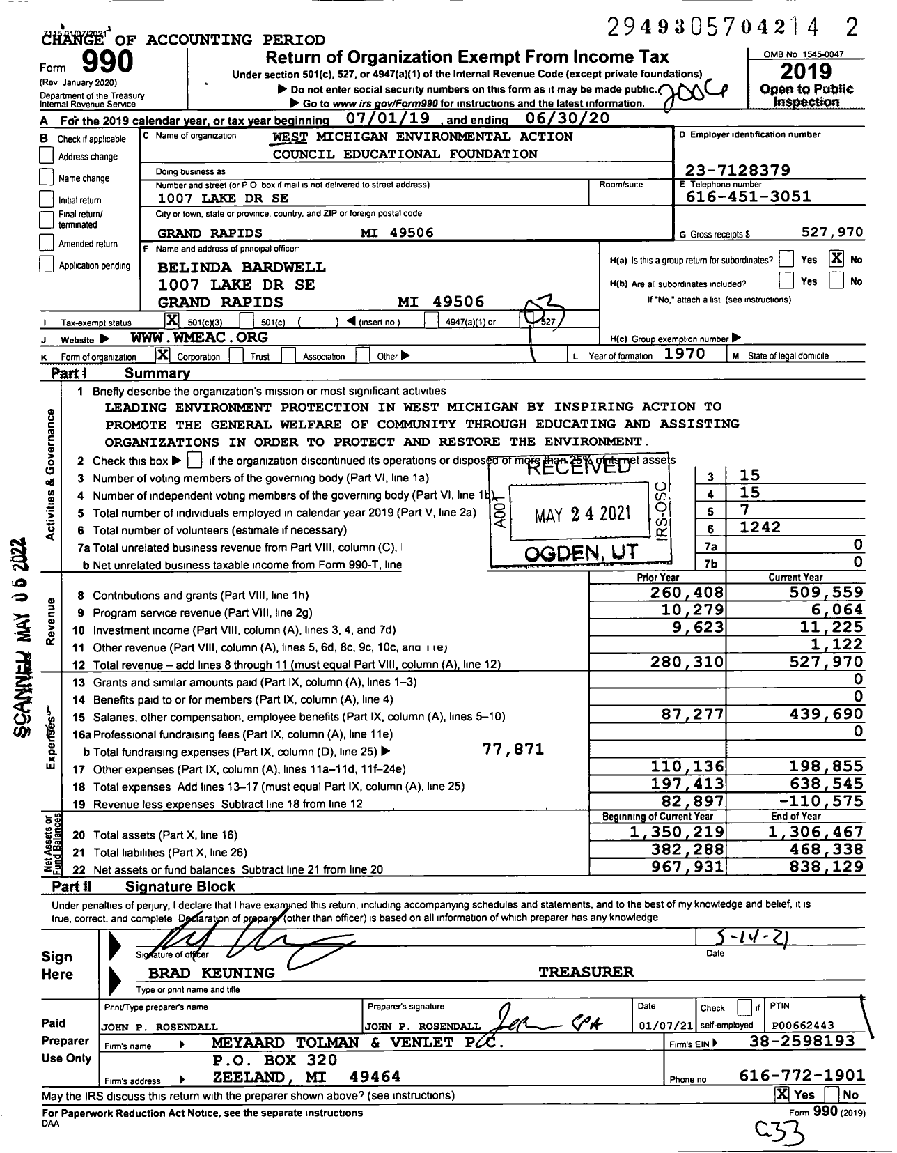 Image of first page of 2019 Form 990 for West Michigan Environmental Action Council Educational Foundation