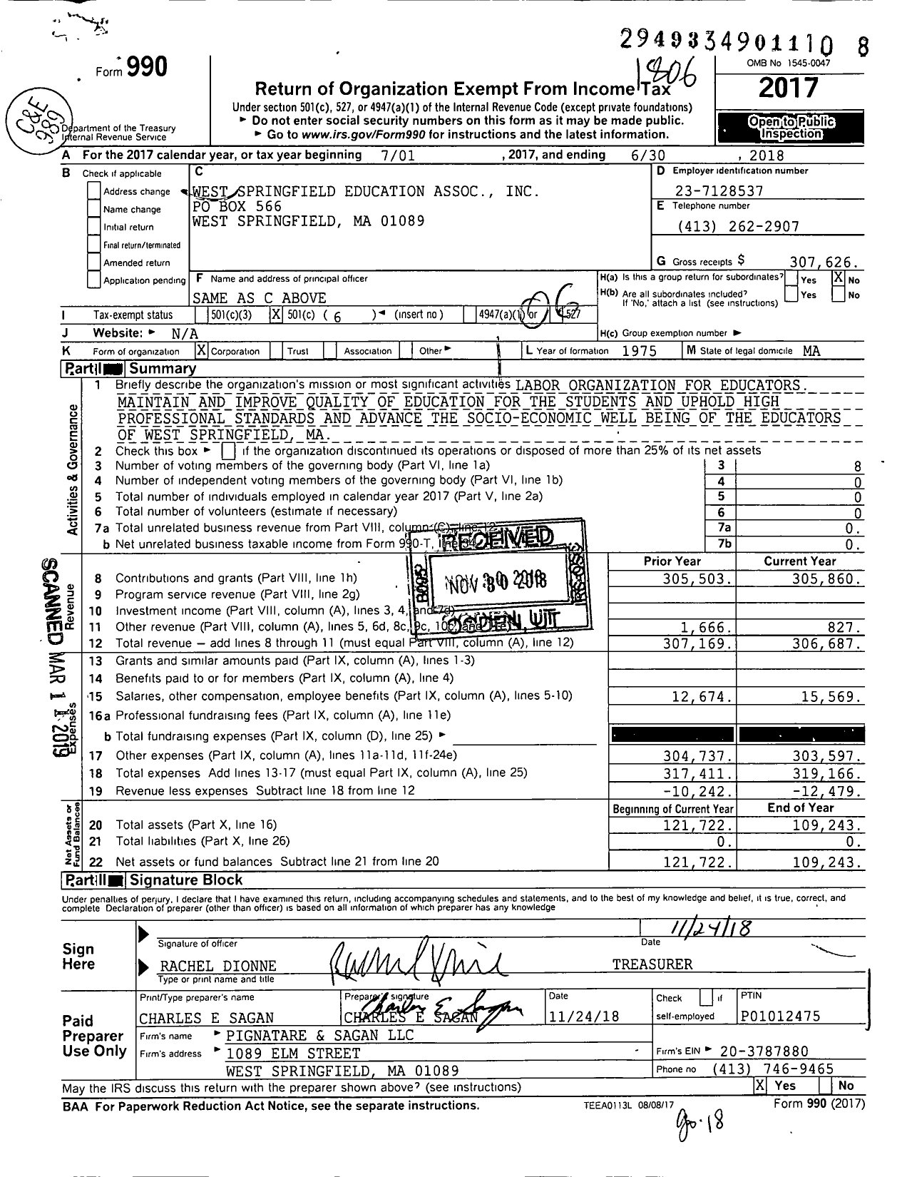 Image of first page of 2017 Form 990O for Massachusetts Teachers Association - 370 West Springfield Education Assn