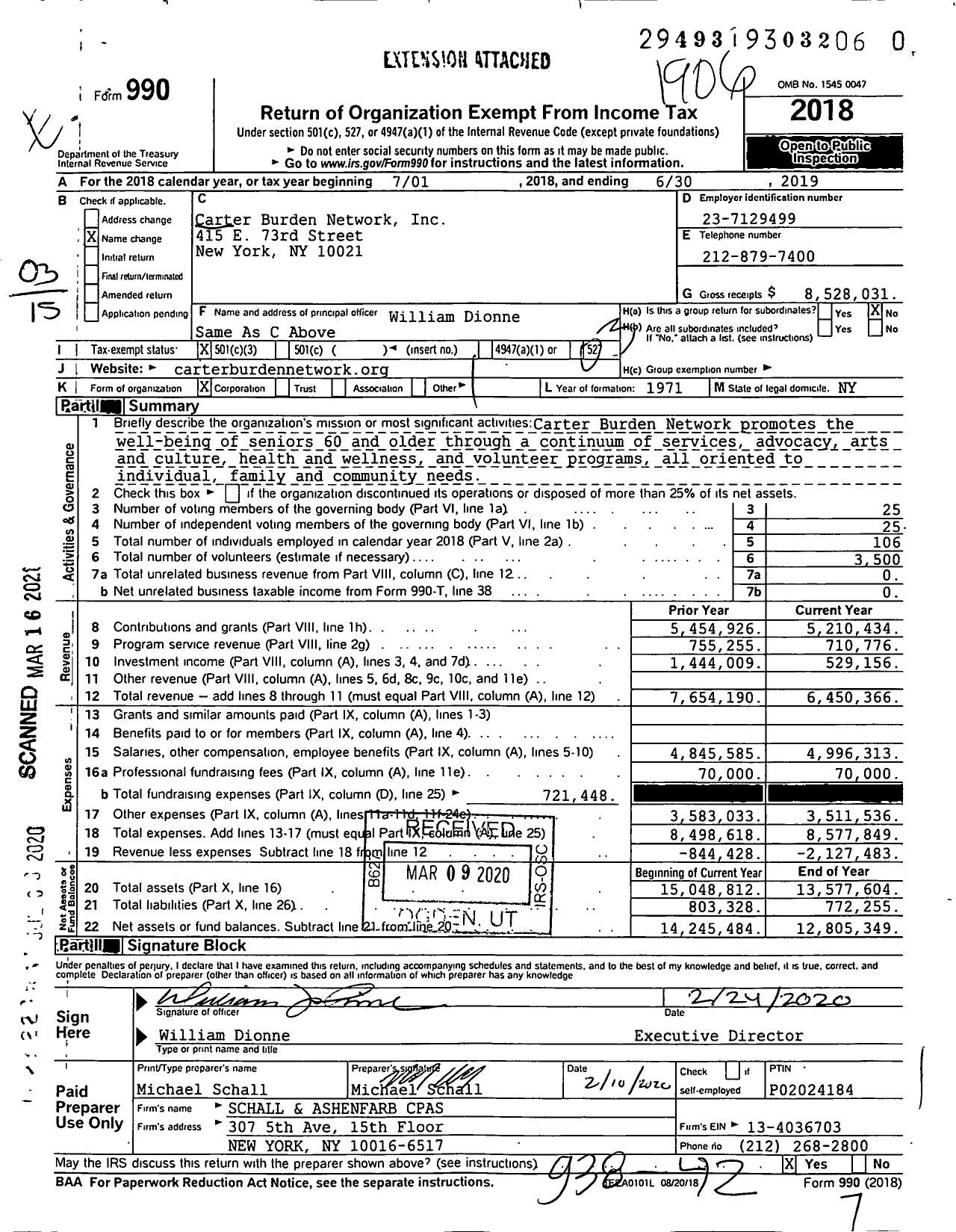 Image of first page of 2018 Form 990 for Carter Burden Network (CBCA)