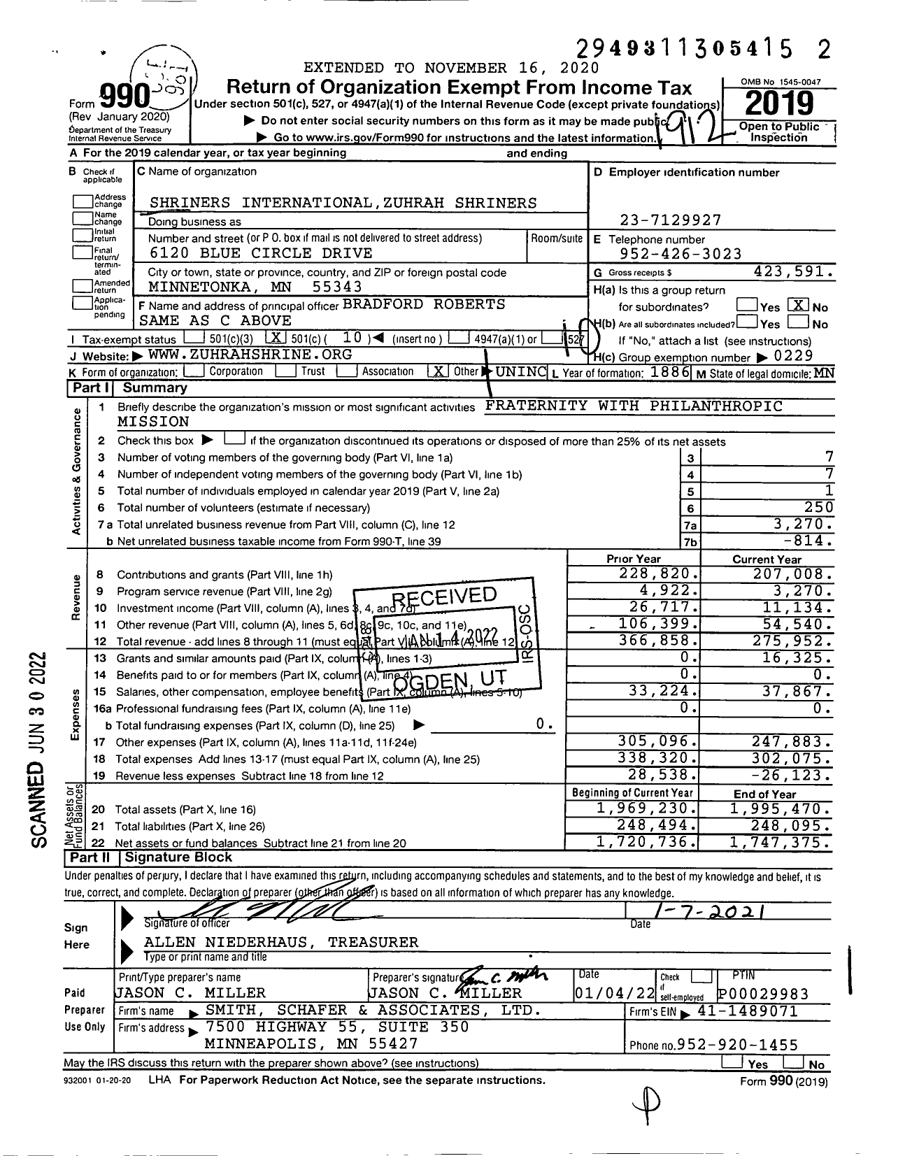 Image of first page of 2019 Form 990O for Zuhrah Shriners