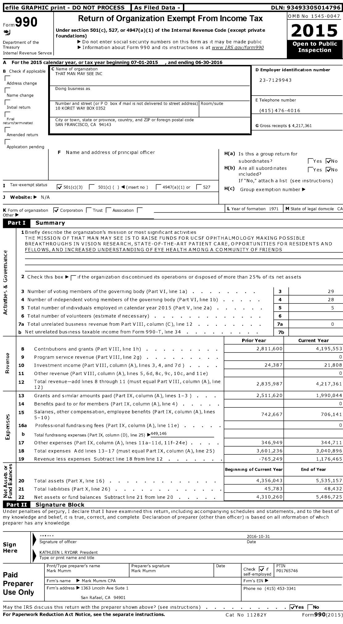 Image of first page of 2015 Form 990 for All May See Foundation
