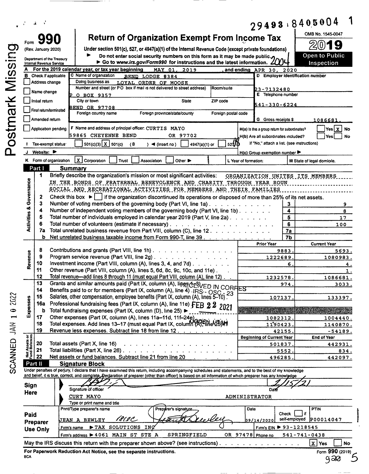 Image of first page of 2019 Form 990O for Loyal ORDER OF MOOSE - 384