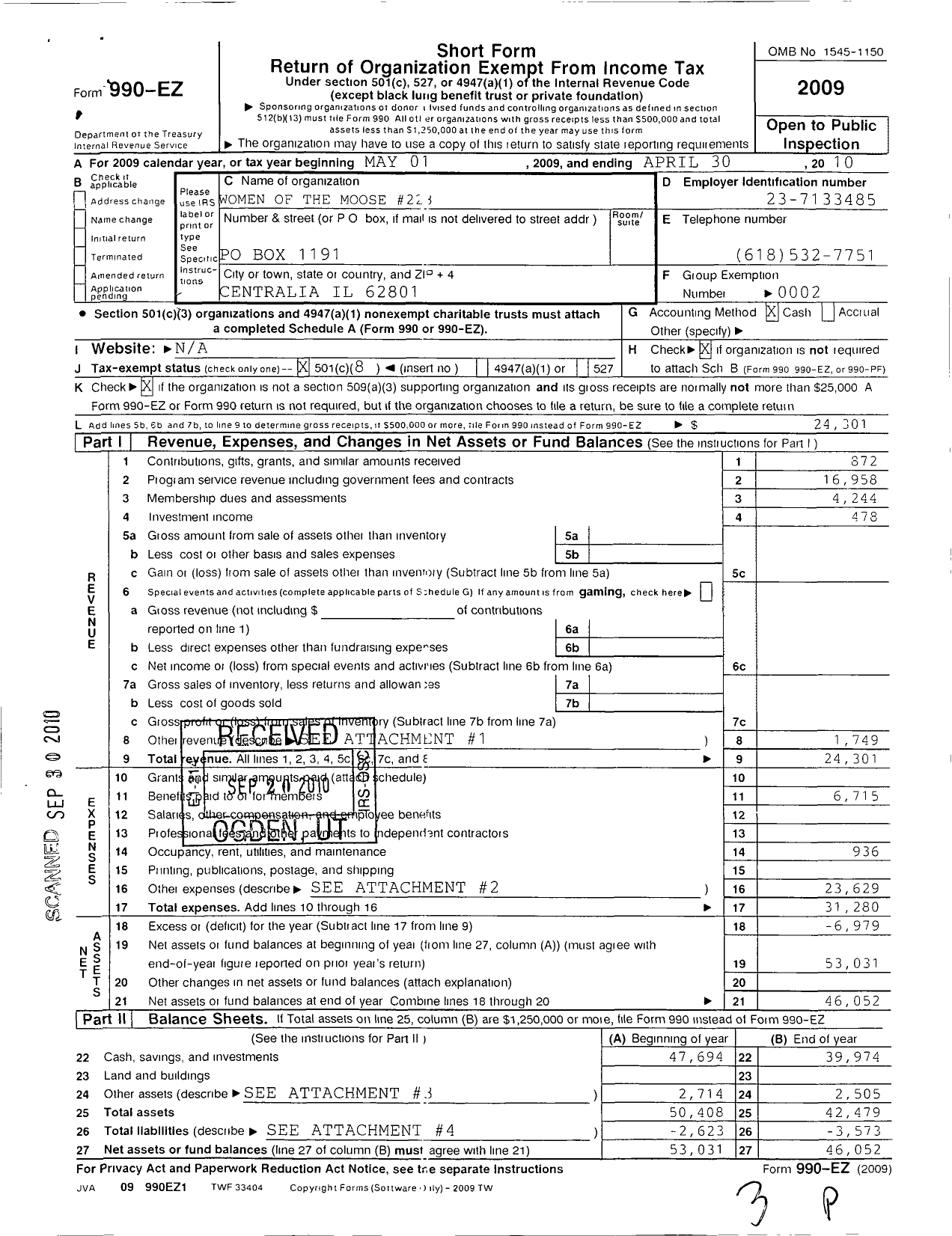 Image of first page of 2009 Form 990EO for Loyal Order of Moose - 223